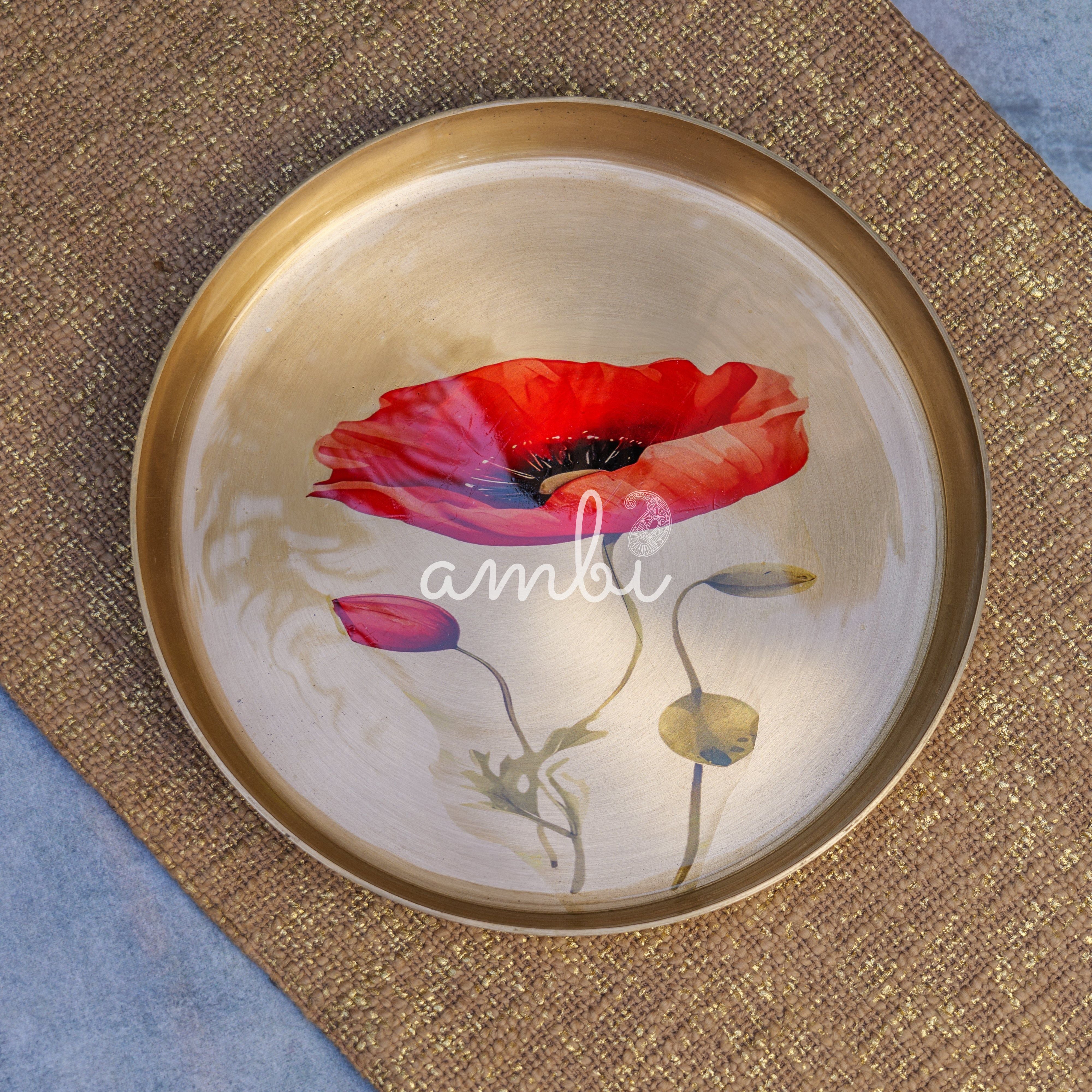 Ambi Lead Free 100% Pure Kansa Floral Hand Painted Finish Plate - a classic design piece