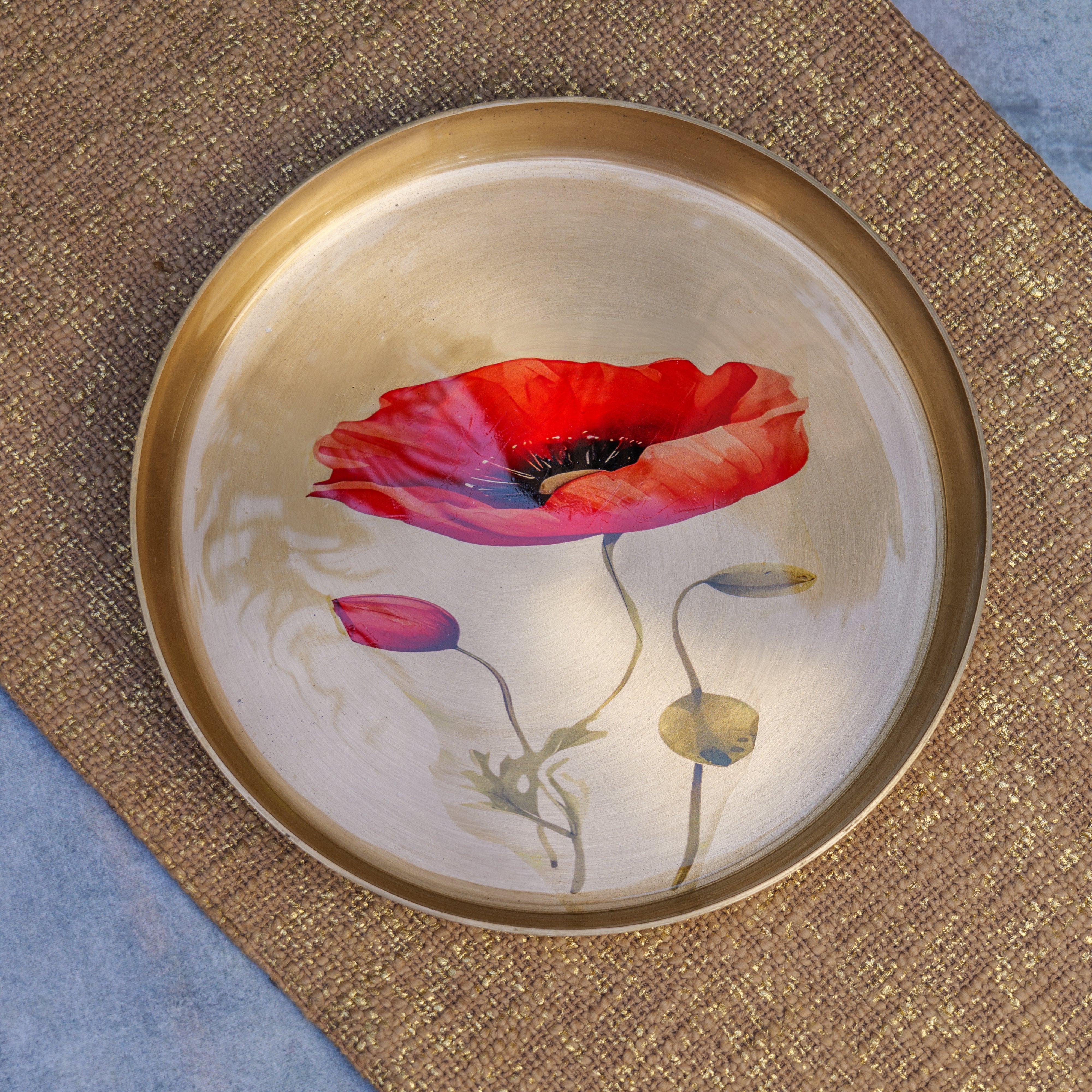 Ambi Lead Free 100% Pure Kansa Floral Hand Painted Finish Plate - a classic design piece
