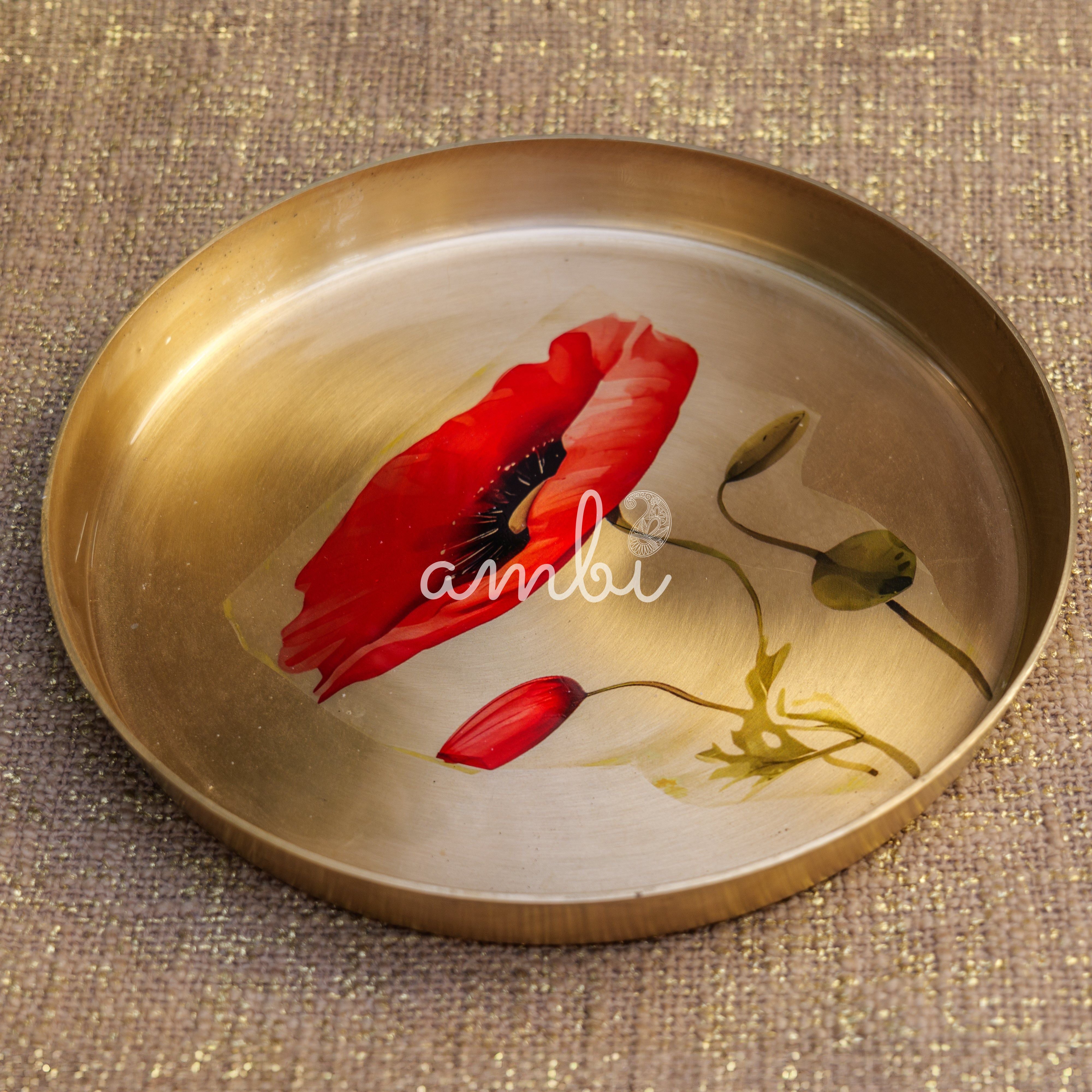 Ambi Lead Free 100% Pure Kansa Floral Hand Painted Finish Plate - a classic design piece