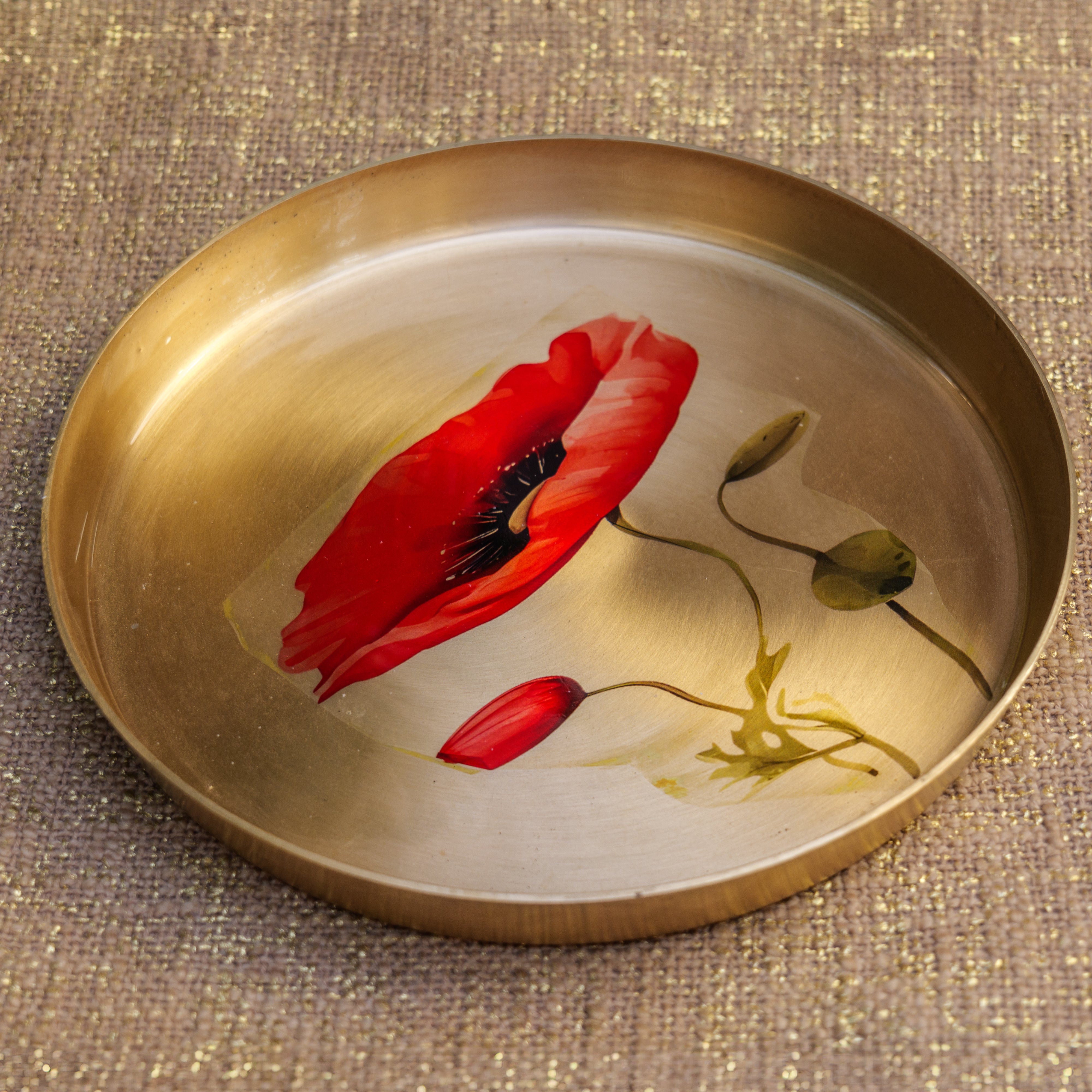Ambi Lead Free 100% Pure Kansa Floral Hand Painted Finish Plate - a classic design piece