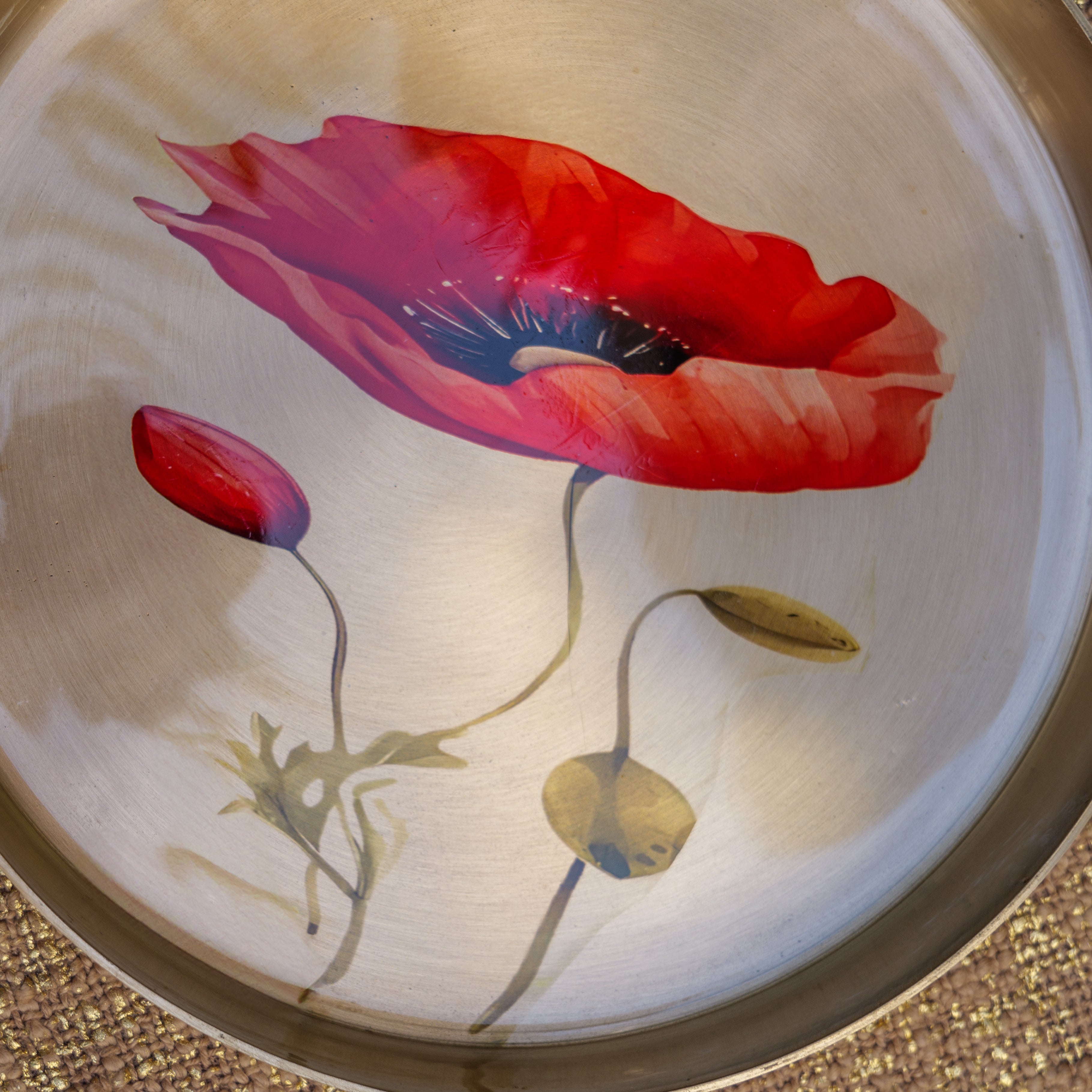 Ambi Lead Free 100% Pure Kansa Floral Hand Painted Finish Plate - a classic design piece