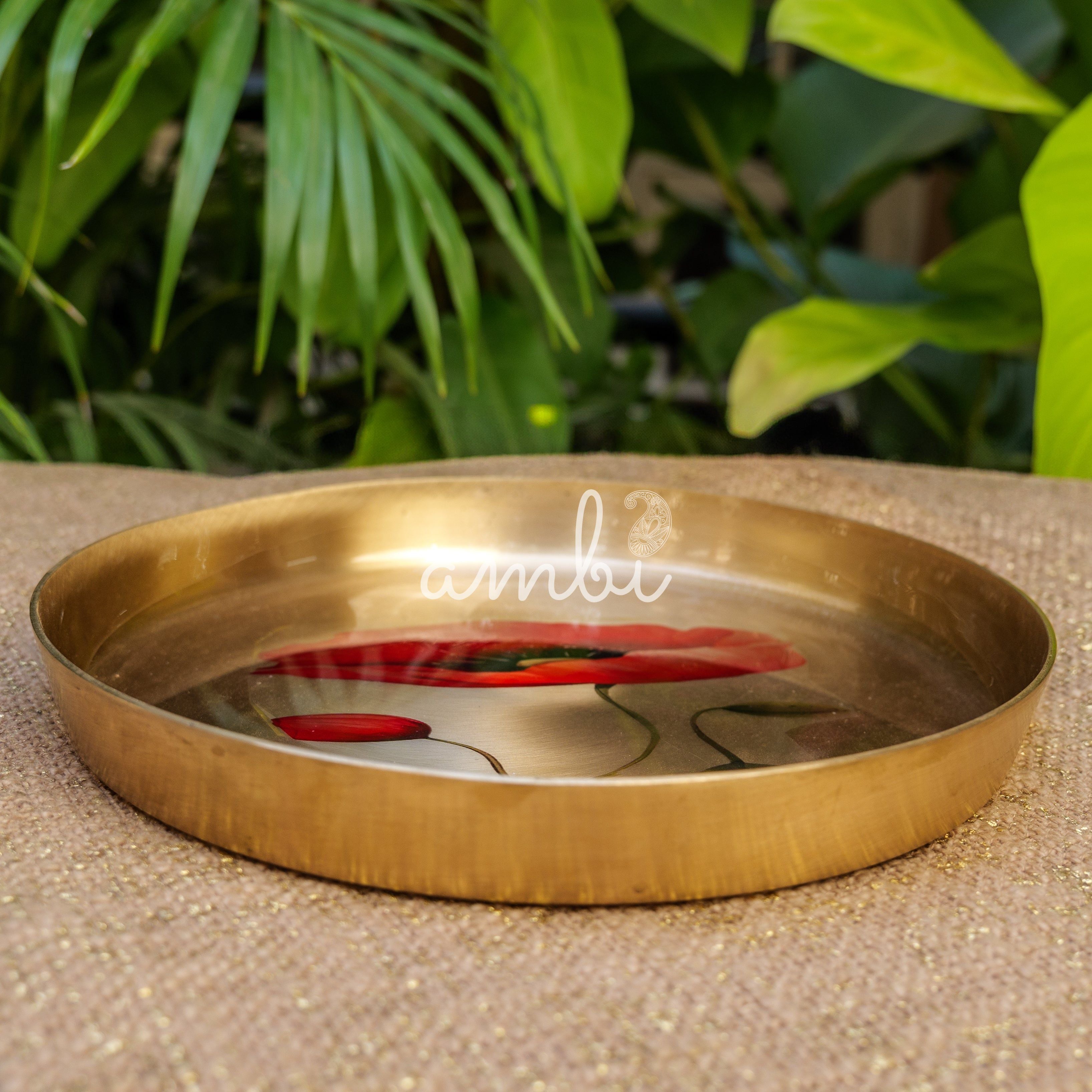 Ambi Lead Free 100% Pure Kansa Floral Hand Painted Finish Plate - a classic design piece