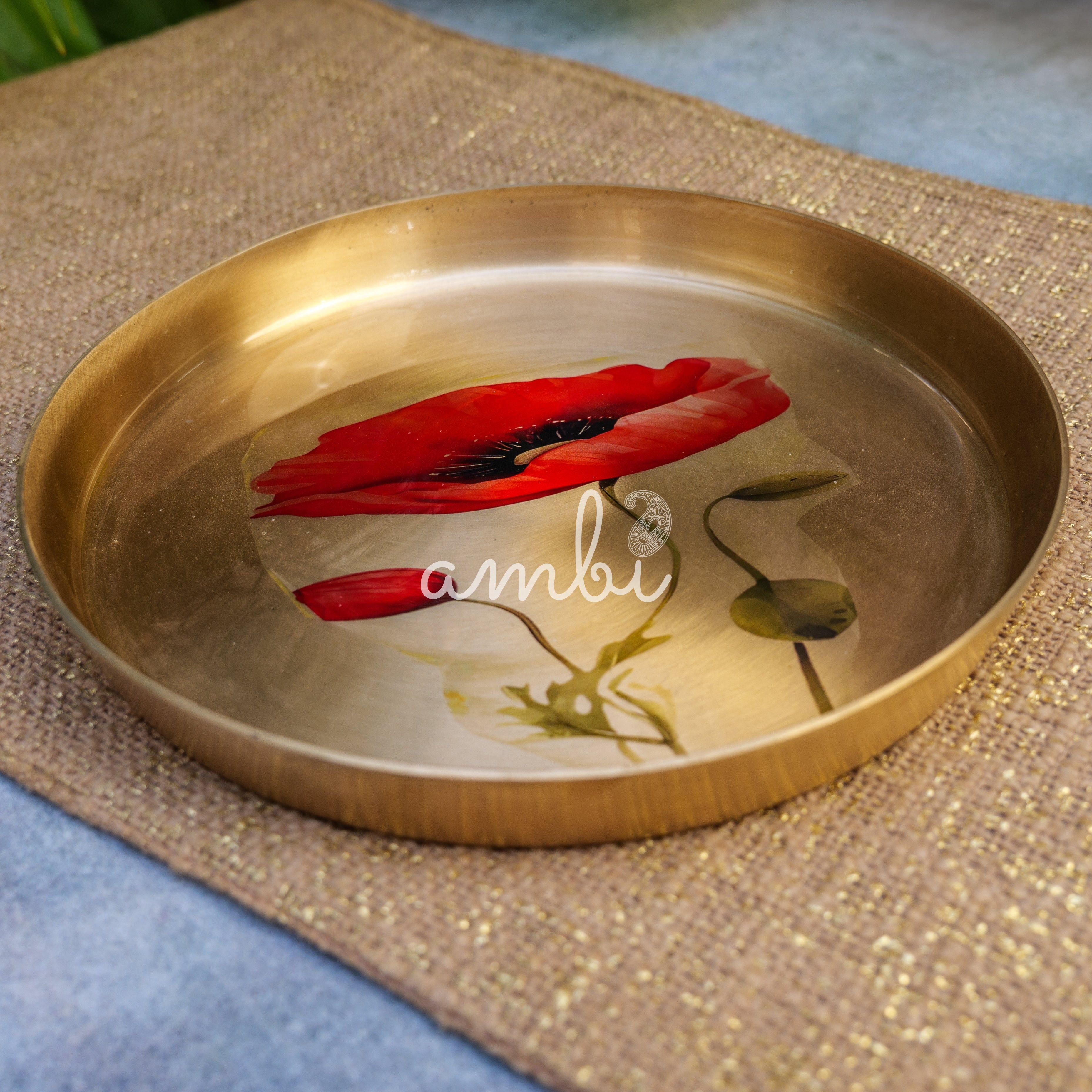 Ambi Lead Free 100% Pure Kansa Floral Hand Painted Finish Plate - a classic design piece