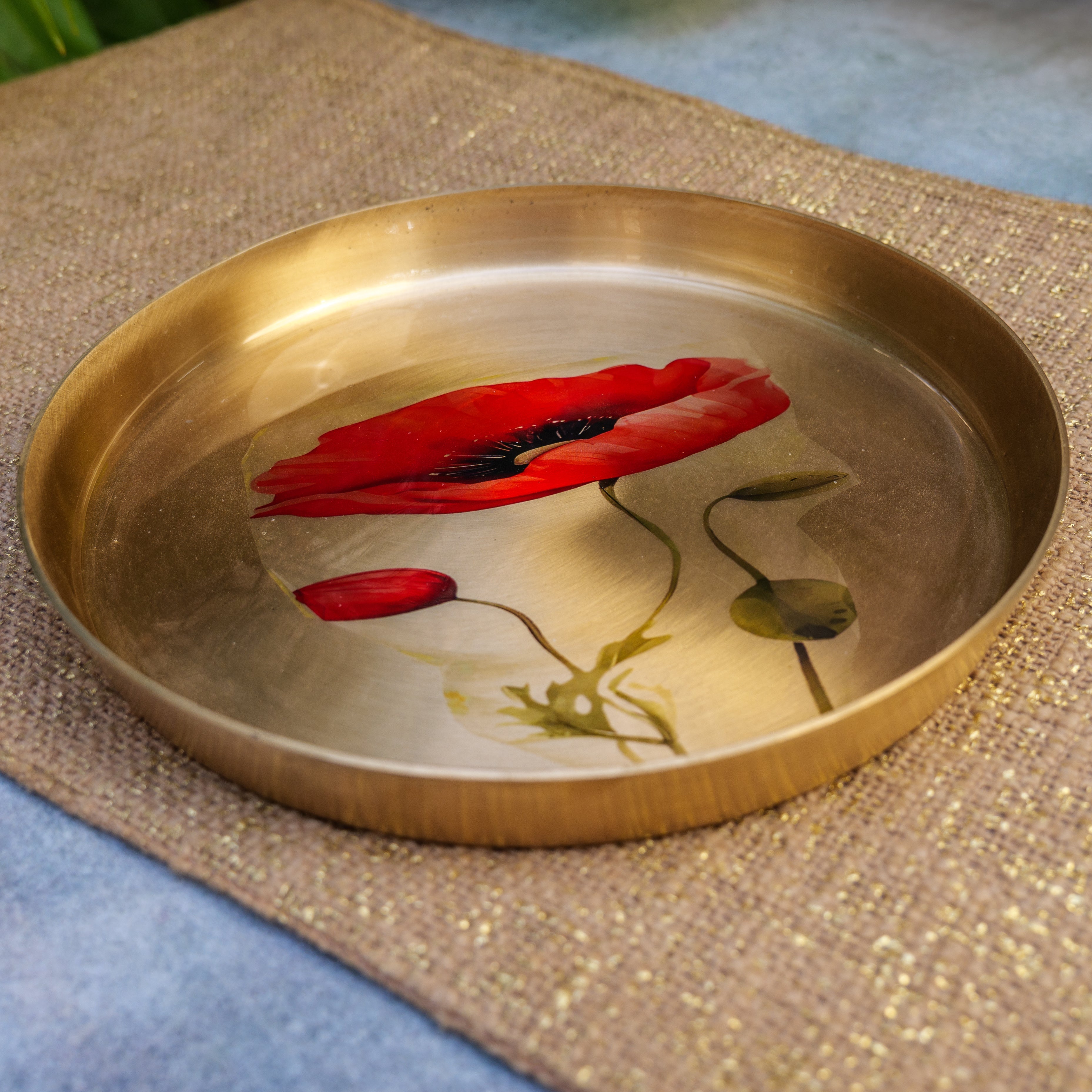 Ambi Lead Free 100% Pure Kansa Floral Hand Painted Finish Plate - a classic design piece