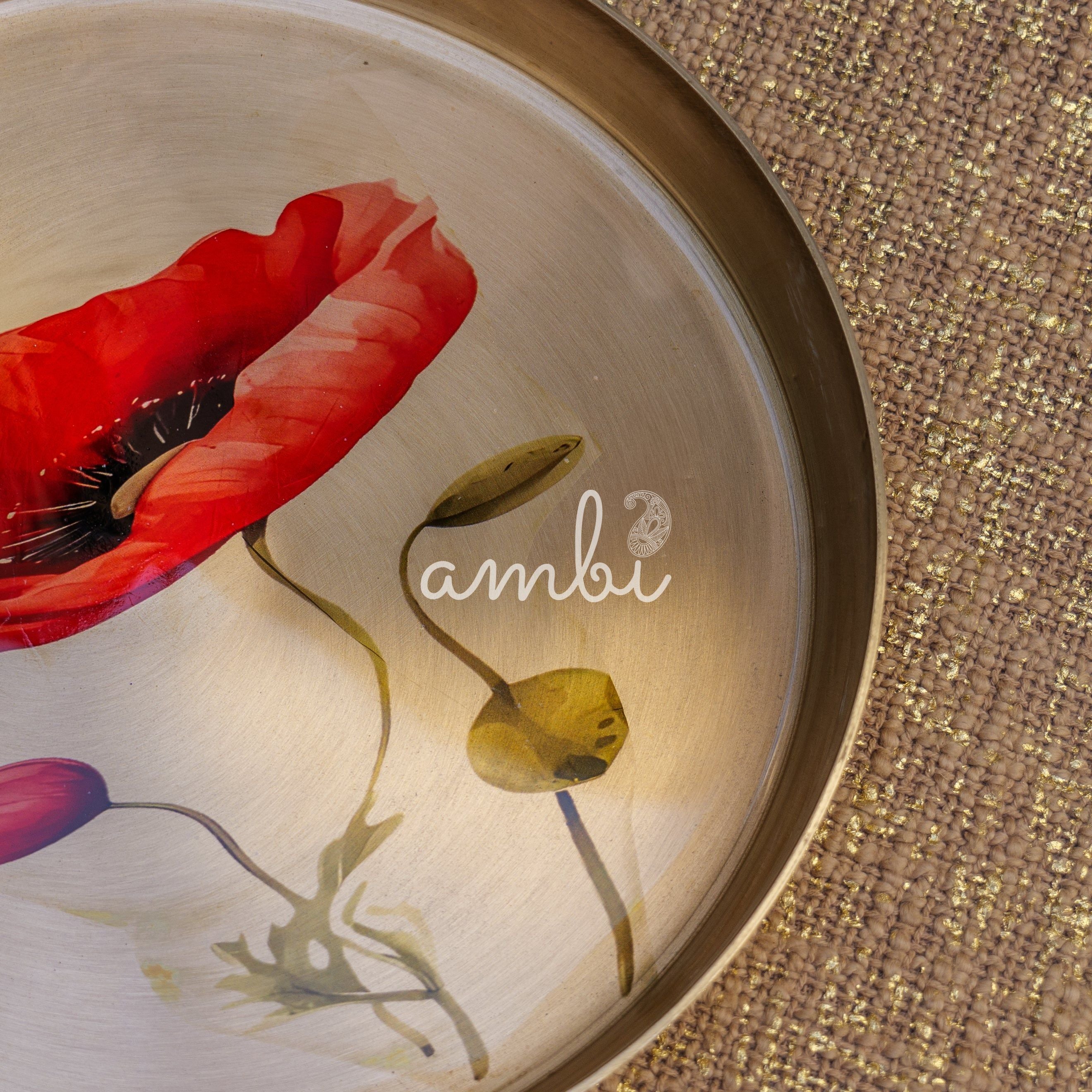 Ambi Lead Free 100% Pure Kansa Floral Hand Painted Finish Plate - a classic design piece