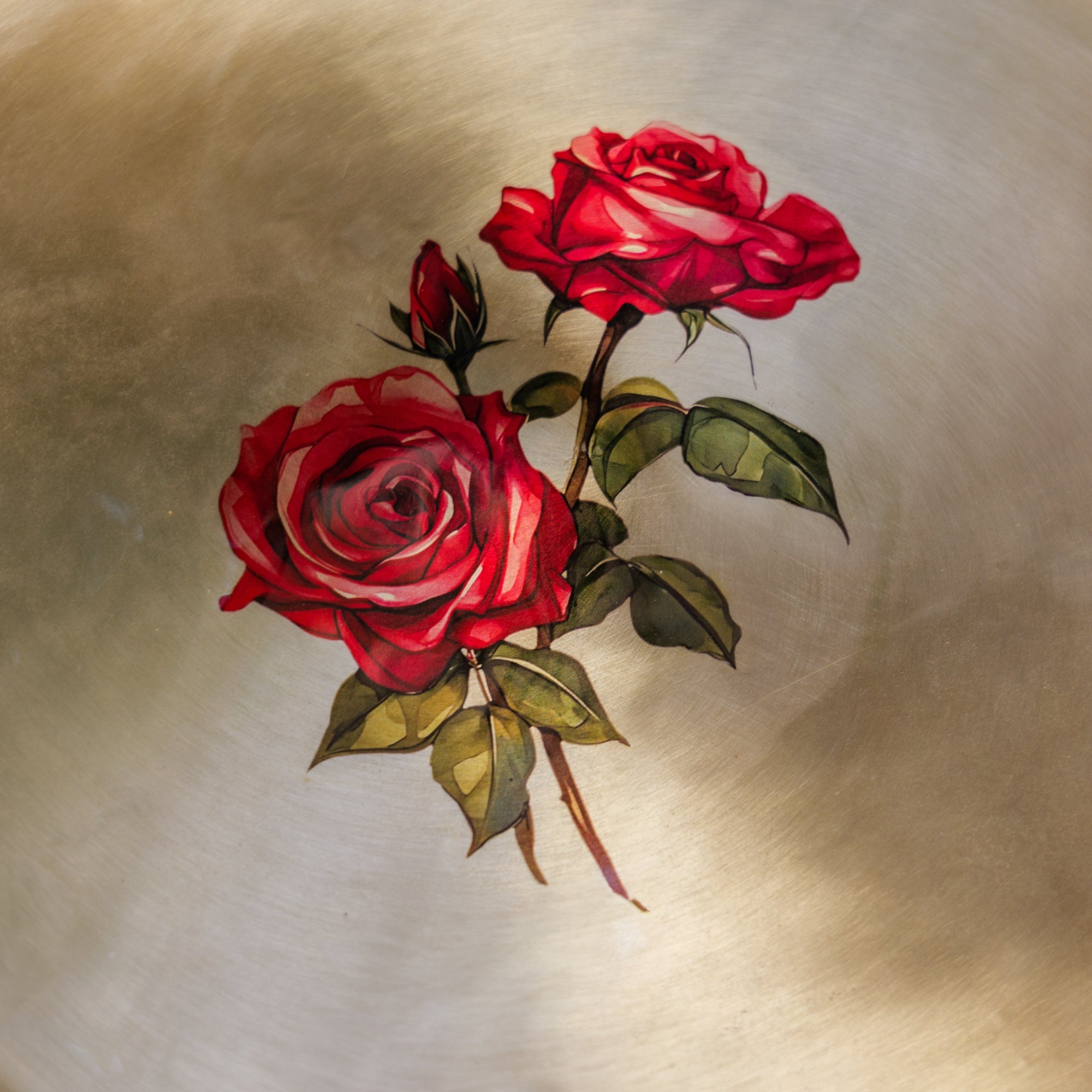 Lead Free 100% Pure Kansa Floral Hand Painted Finish Plate - Rose Design - 12 inch