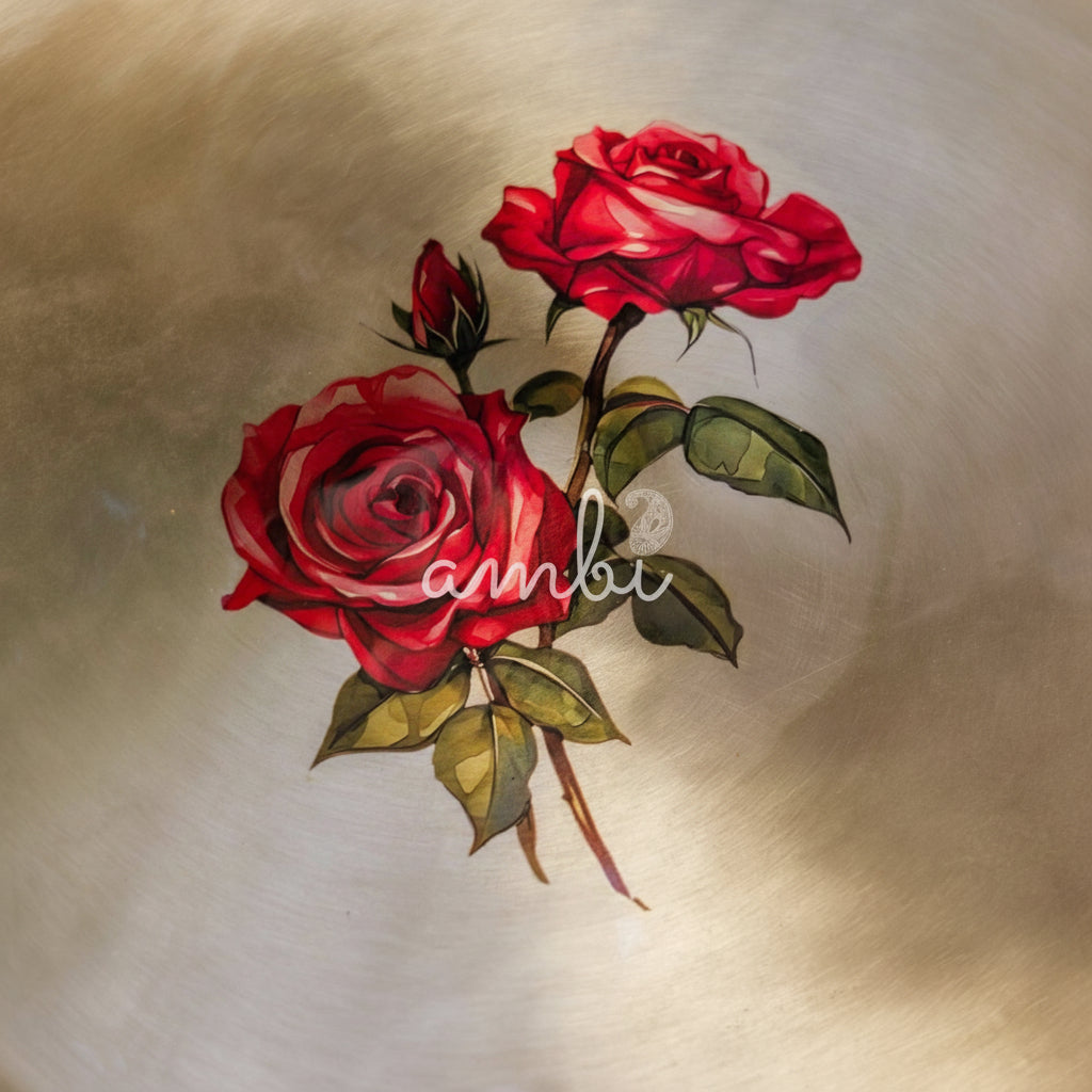 Lead Free 100% Pure Kansa Floral Hand Painted Finish Plate - Rose Design - 11.5 Inch