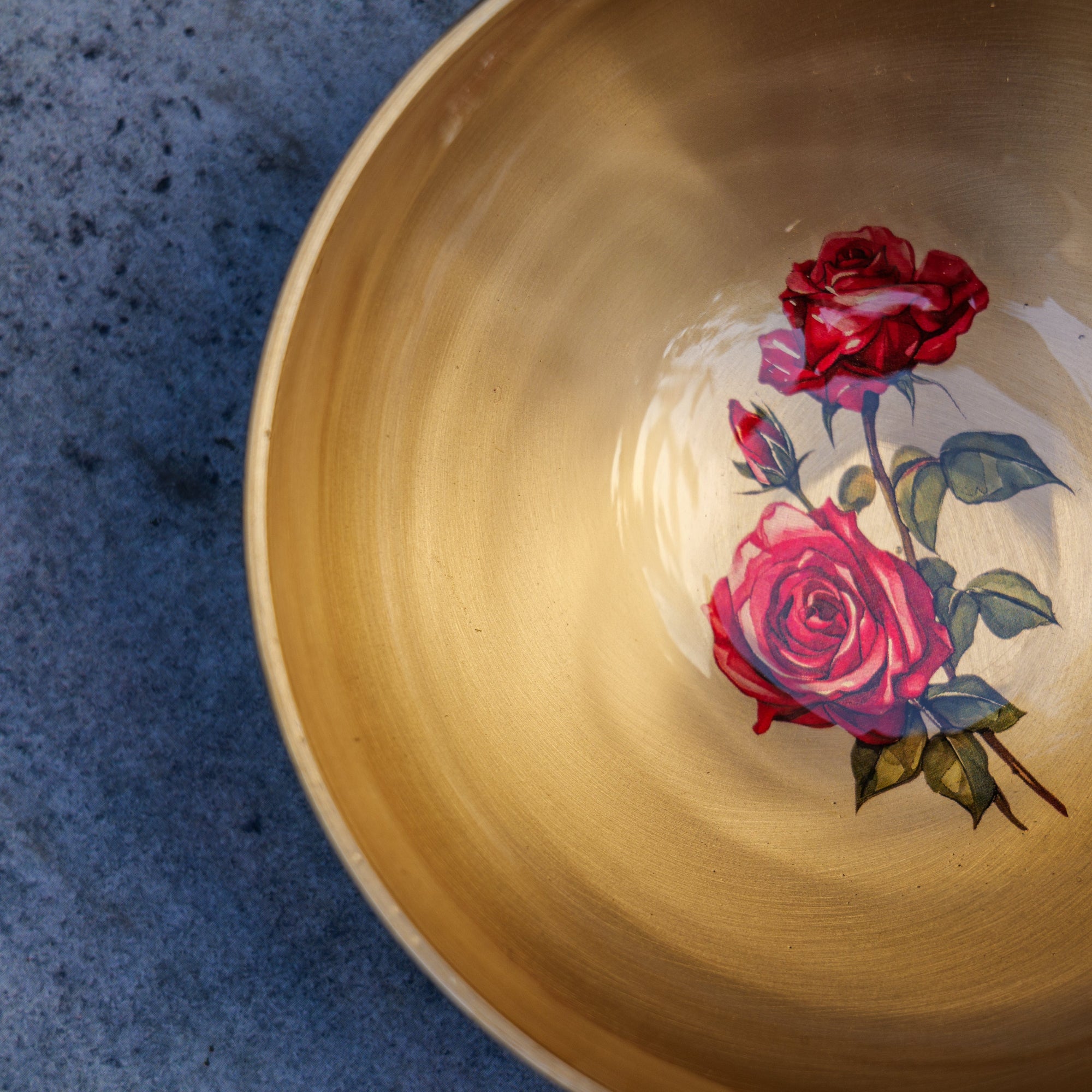 AMBI Lead Free 100% Pure Kansa Floral Hand Painted Finish Katori- Rose Design - 5.5 Inches -470 ML