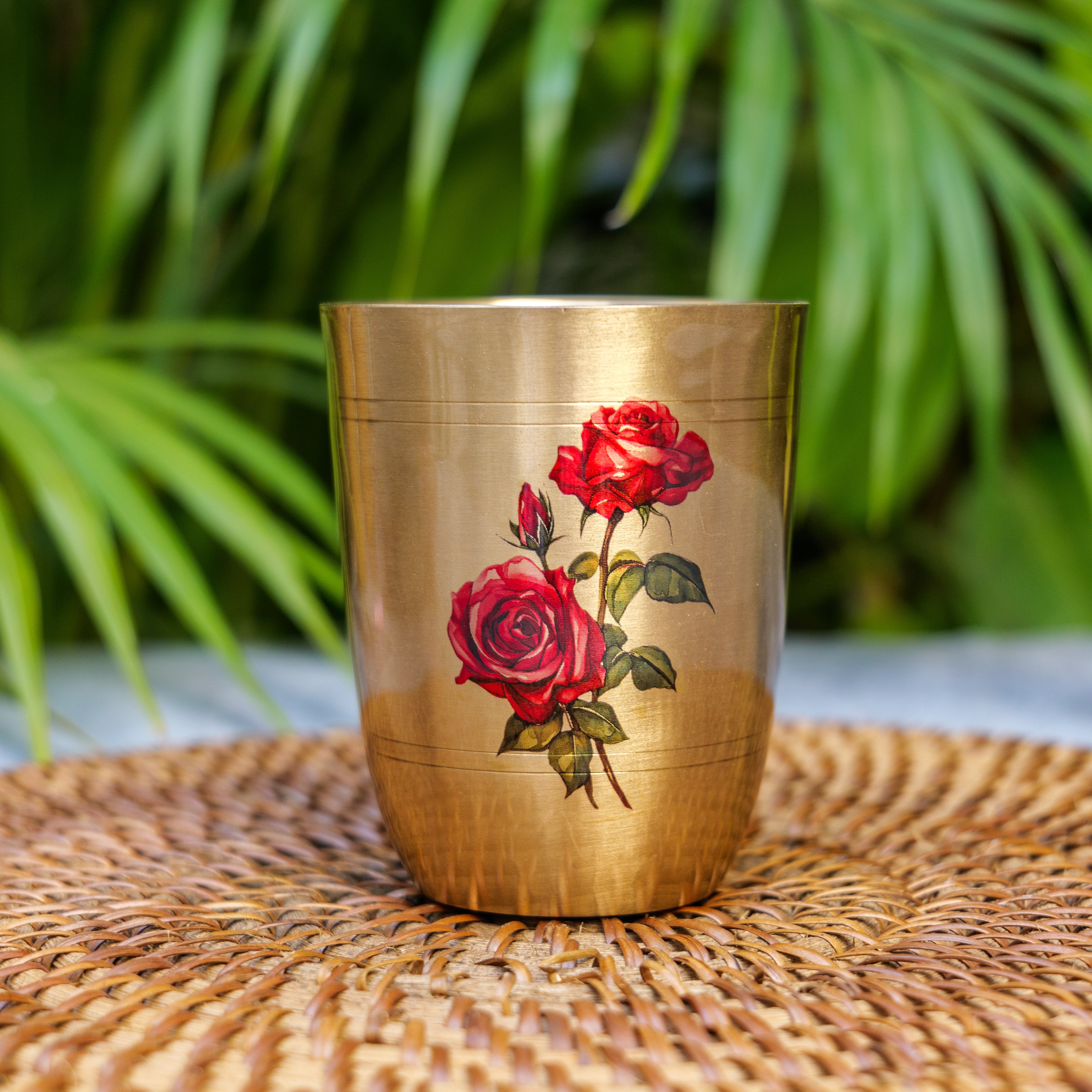 Ambi Pure Kansa Floral Hand-Painted Glass 290 ML – 100% Lead-Free Bronze Drinking Glass