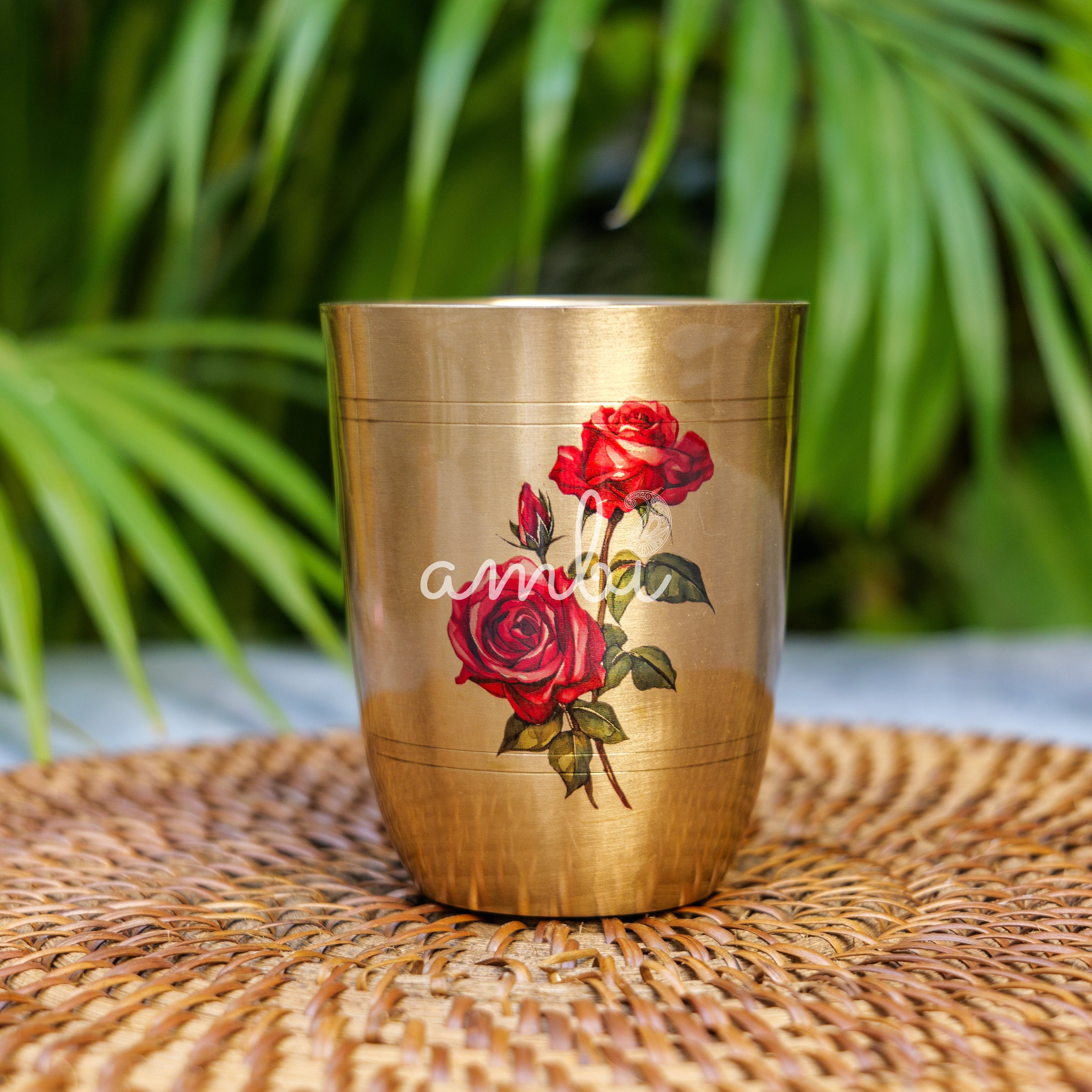 AMBI Lead Free 100% Pure Kansa Floral Hand Painted Finish Glass - 290 ML