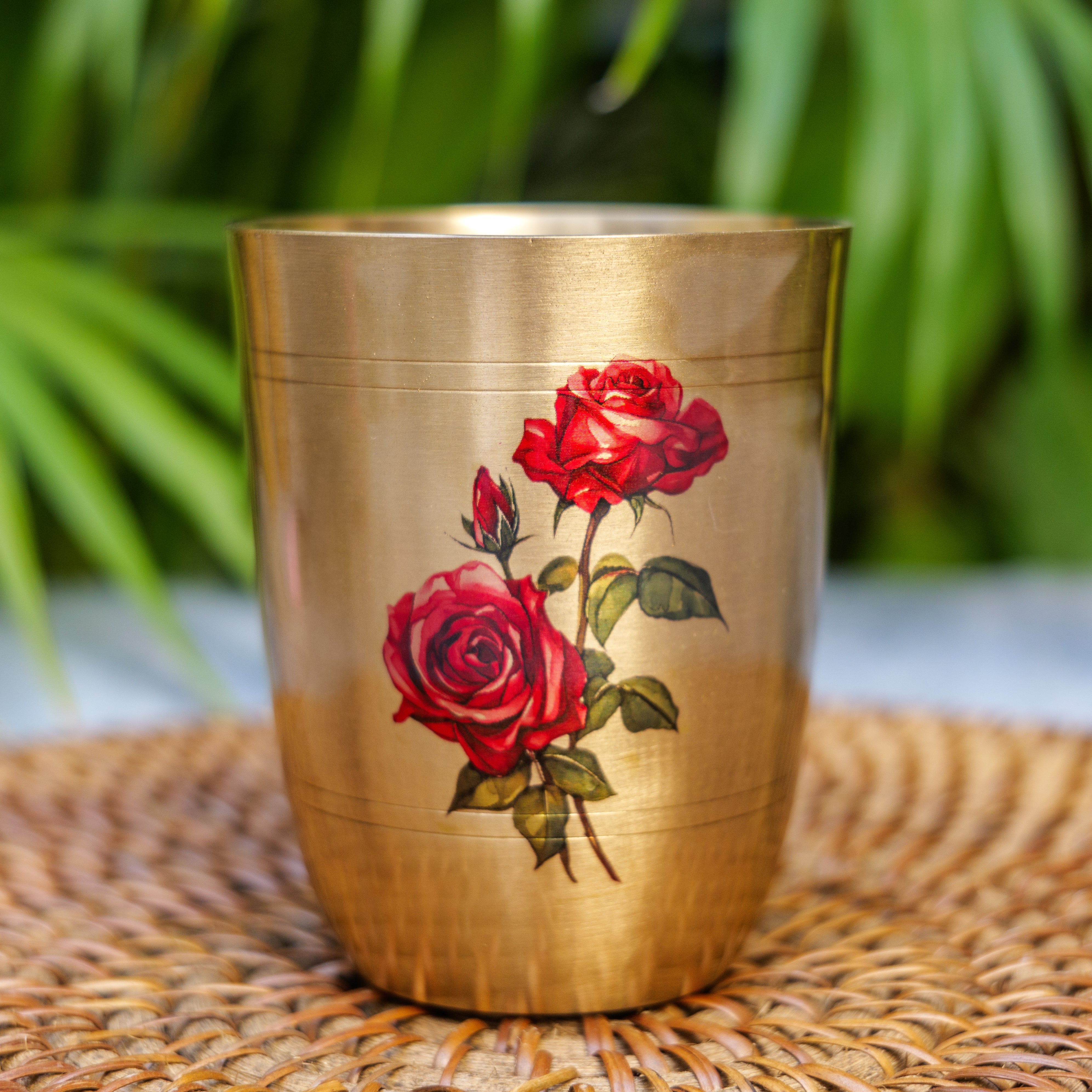 Ambi Pure Kansa Floral Hand-Painted Glass 290 ML – 100% Lead-Free Bronze Drinking Glass