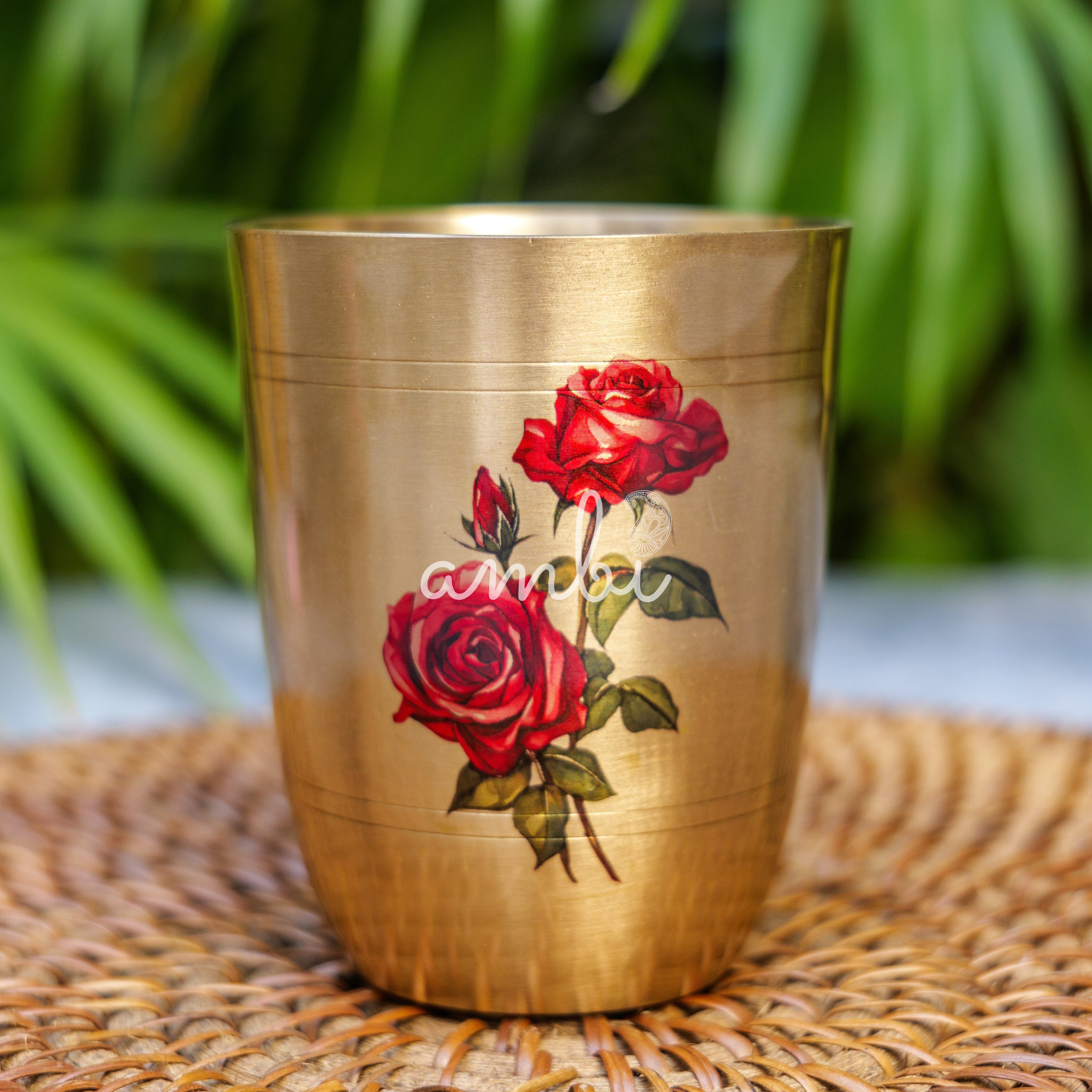 AMBI Lead Free 100% Pure Kansa Floral Hand Painted Finish Glass - 290 ML
