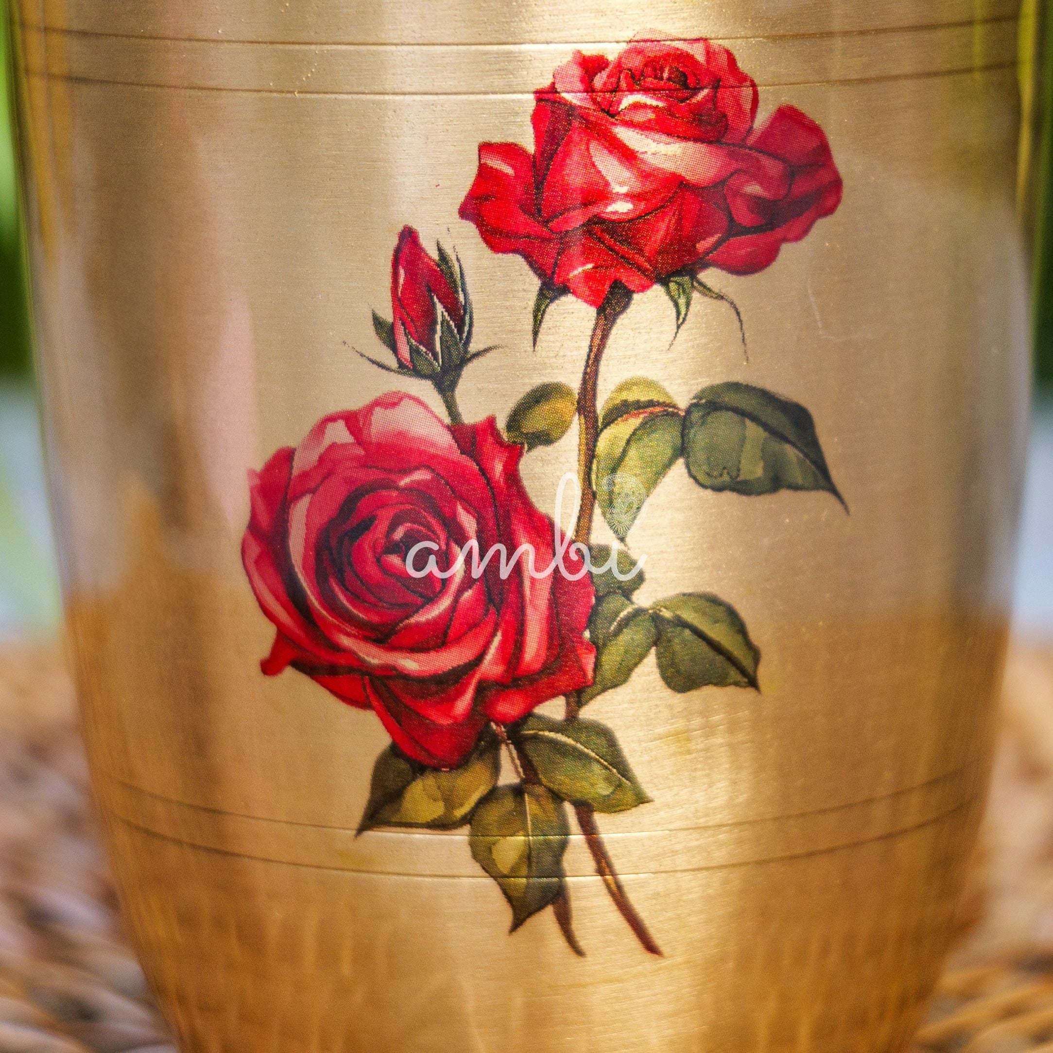 AMBI Lead Free 100% Pure Kansa Floral Hand Painted Finish Glass - 290 ML