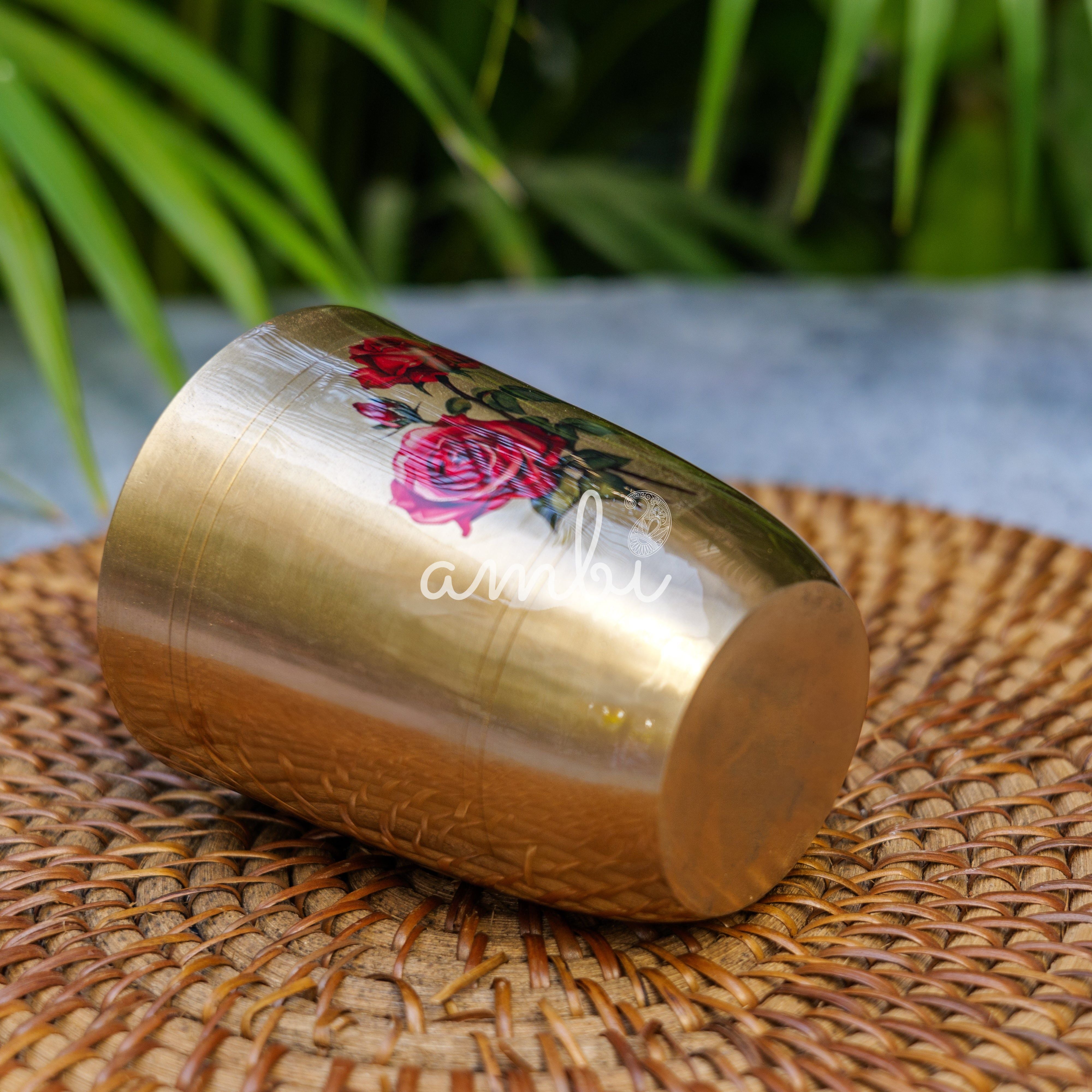 AMBI Lead Free 100% Pure Kansa Floral Hand Painted Finish Glass - 290 ML