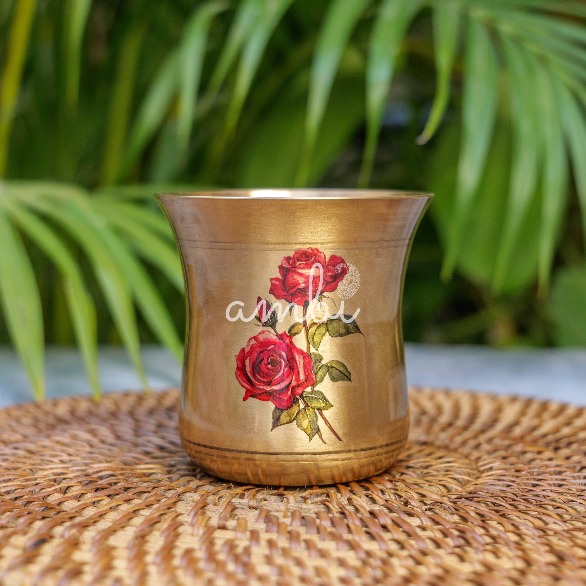 Lead Free 100% Pure Kansa Floral Hand Painted Finish Plate - Rose Design - 275 ML