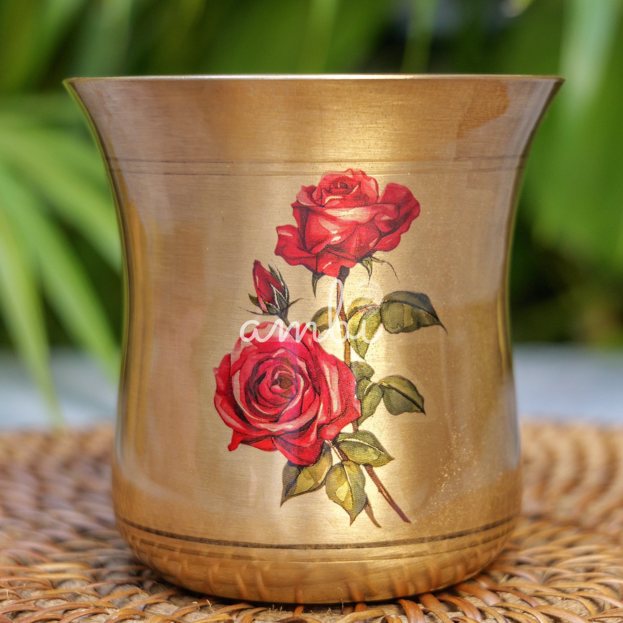 Lead Free 100% Pure Kansa Floral Hand Painted Finish Plate - Rose Design - 275 ML