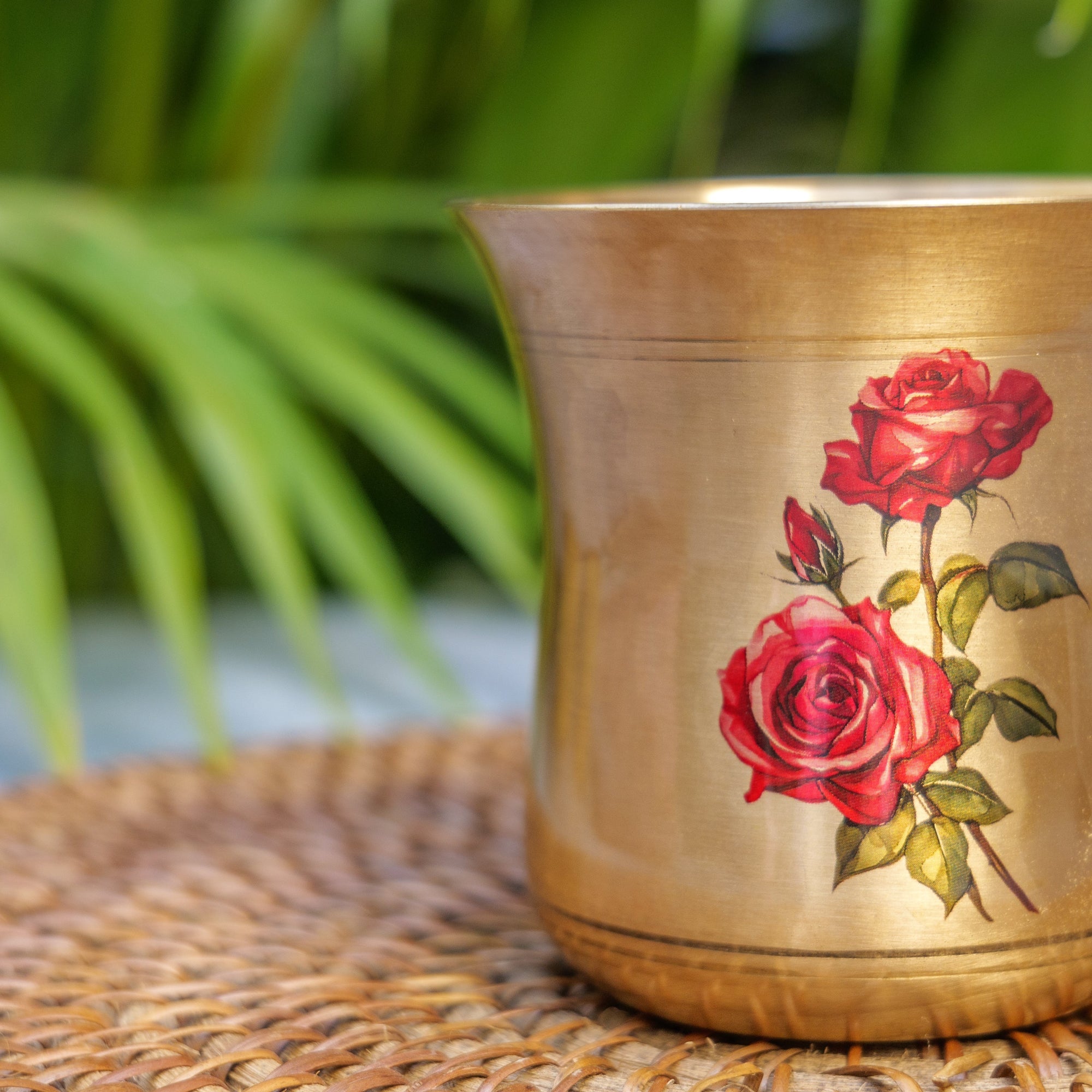 Lead Free 100% Pure Kansa Floral Hand Painted Finish Plate - Rose Design - 275 ML
