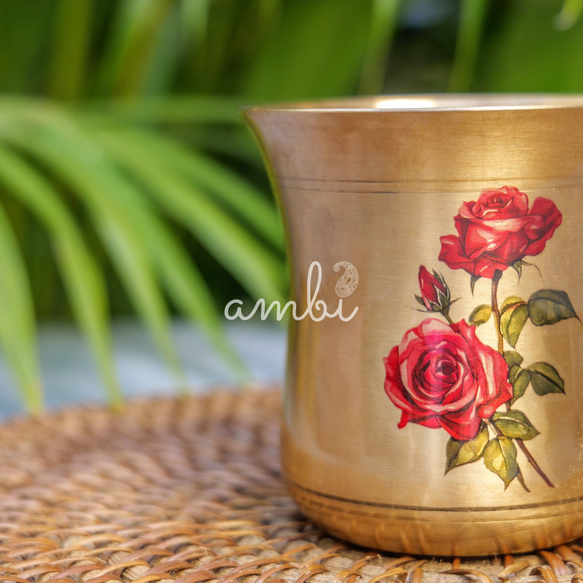 Lead Free 100% Pure Kansa Floral Hand Painted Finish Plate - Rose Design - 275 ML