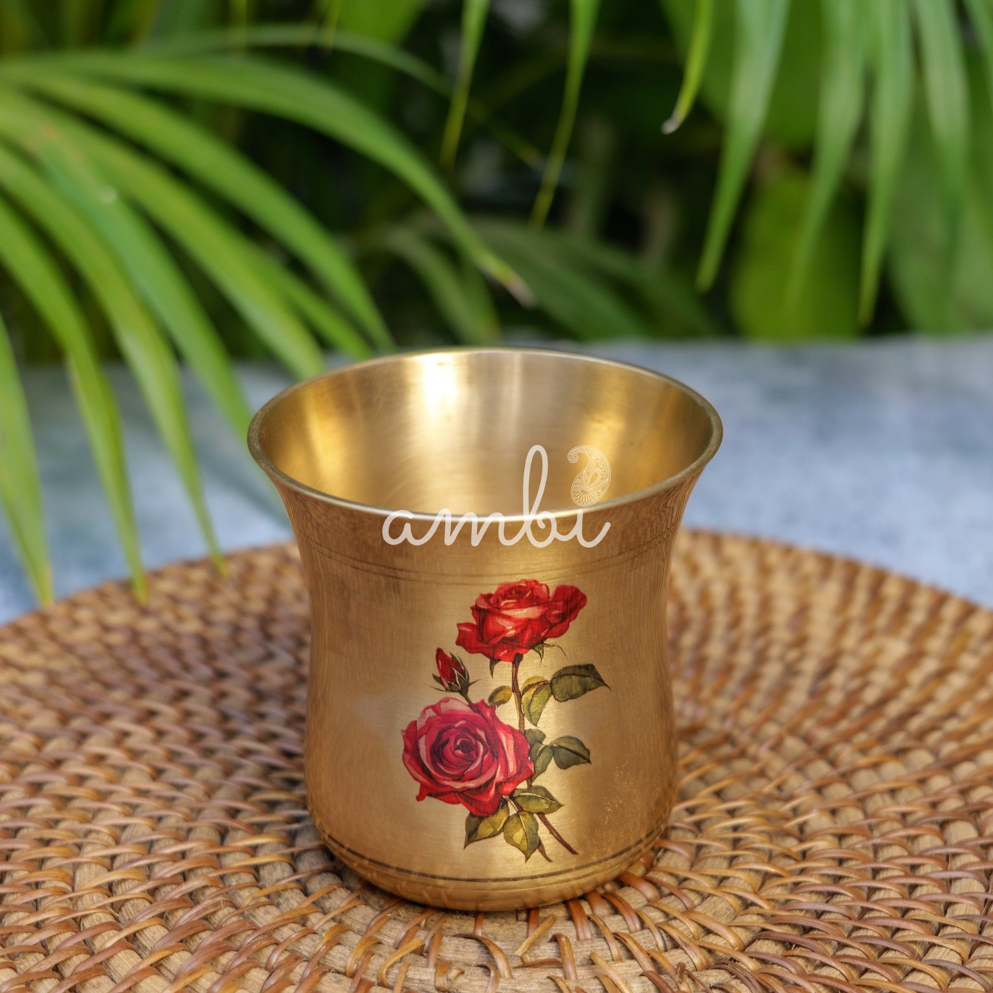 Lead Free 100% Pure Kansa Floral Hand Painted Finish Plate - Rose Design - 275 ML