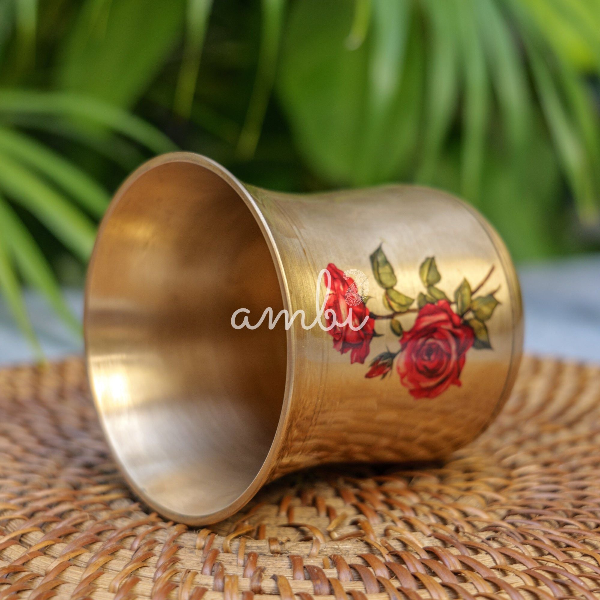 Lead Free 100% Pure Kansa Floral Hand Painted Finish Plate - Rose Design - 275 ML