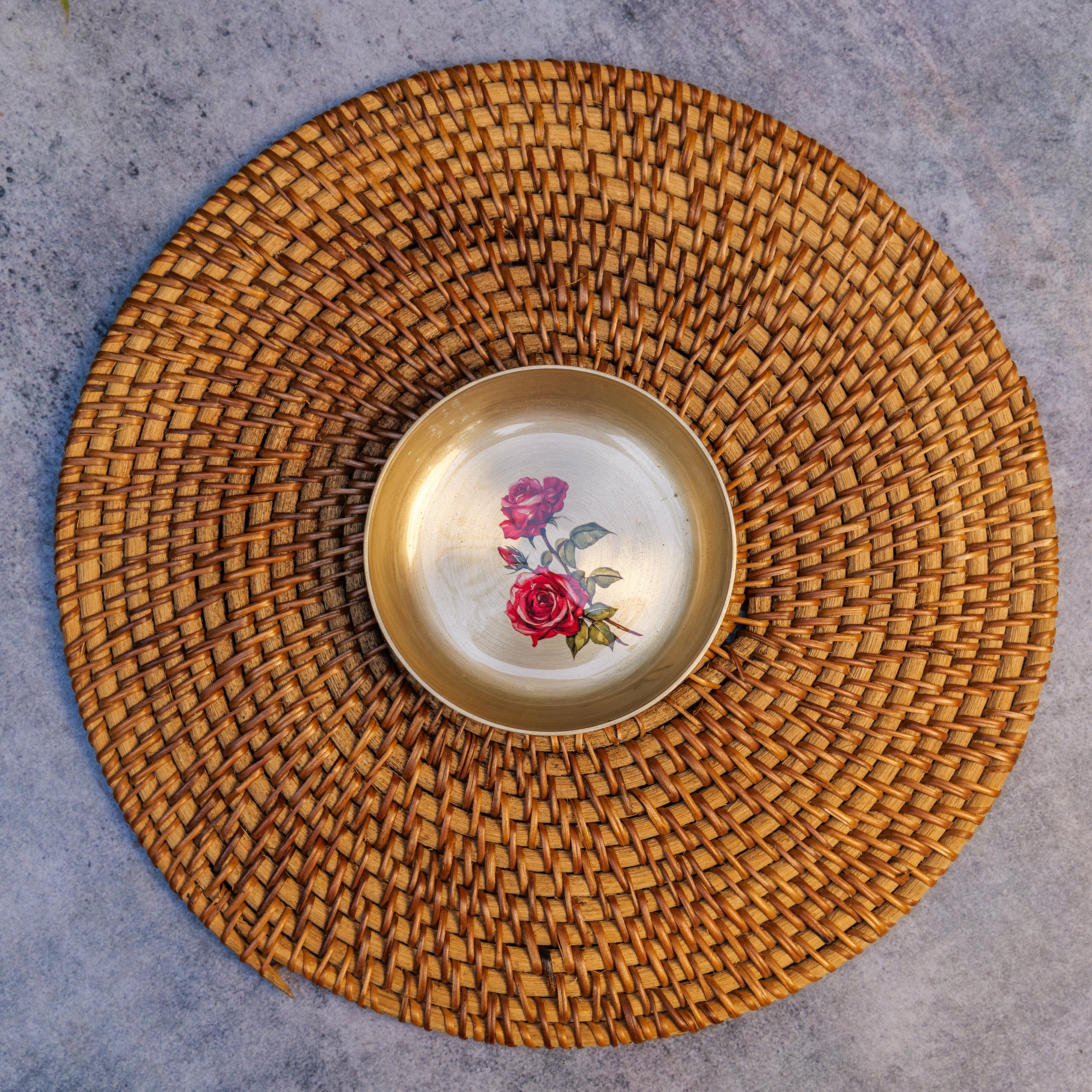 AMBI Lead Free 100% Pure Kansa Small Rose Floral Hand Painted Finish Plate / Dessert Plate - 4 Inch