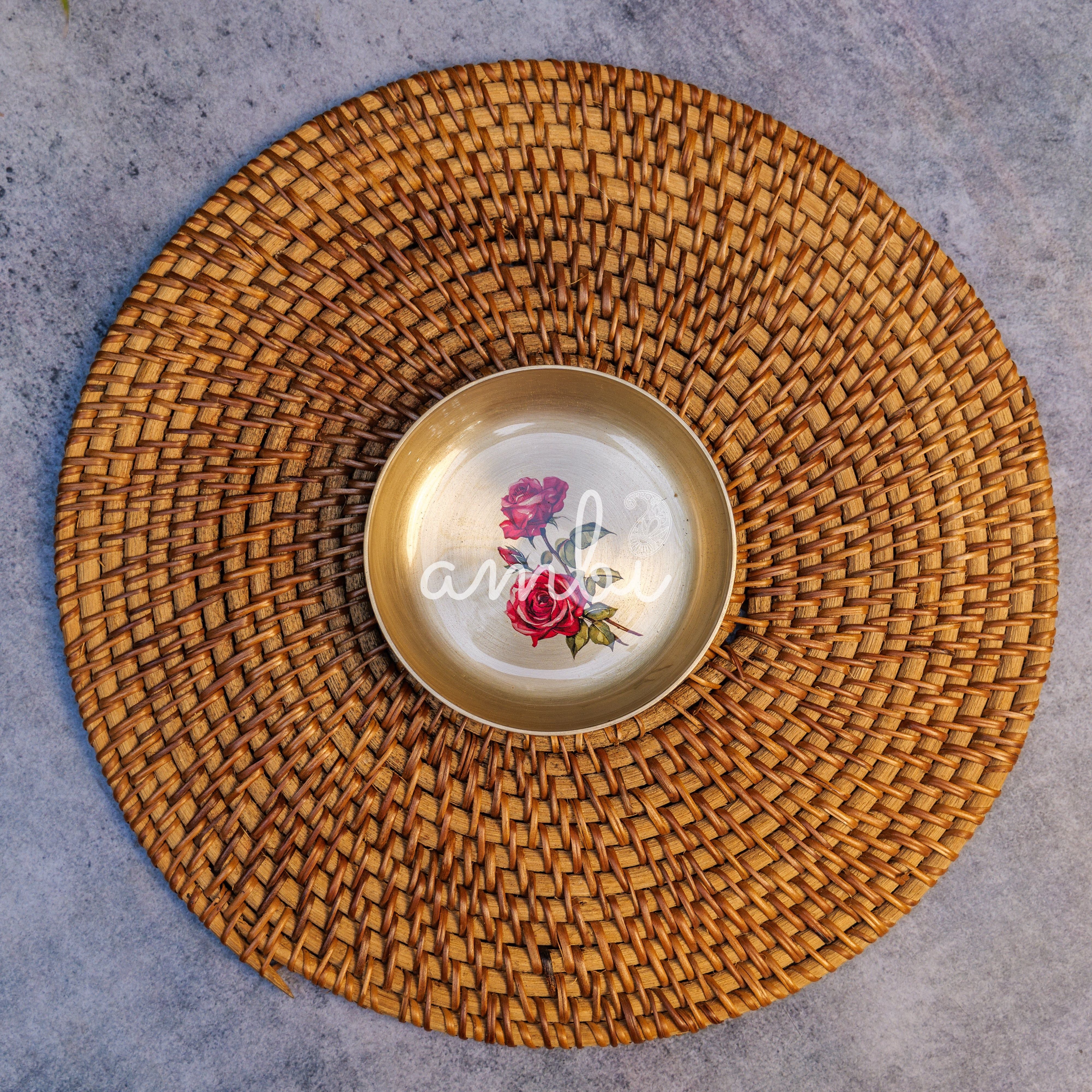 AMBI Lead Free 100% Pure Kansa Small Rose Floral Hand Painted Finish Plate / Dessert Plate - 4 Inch