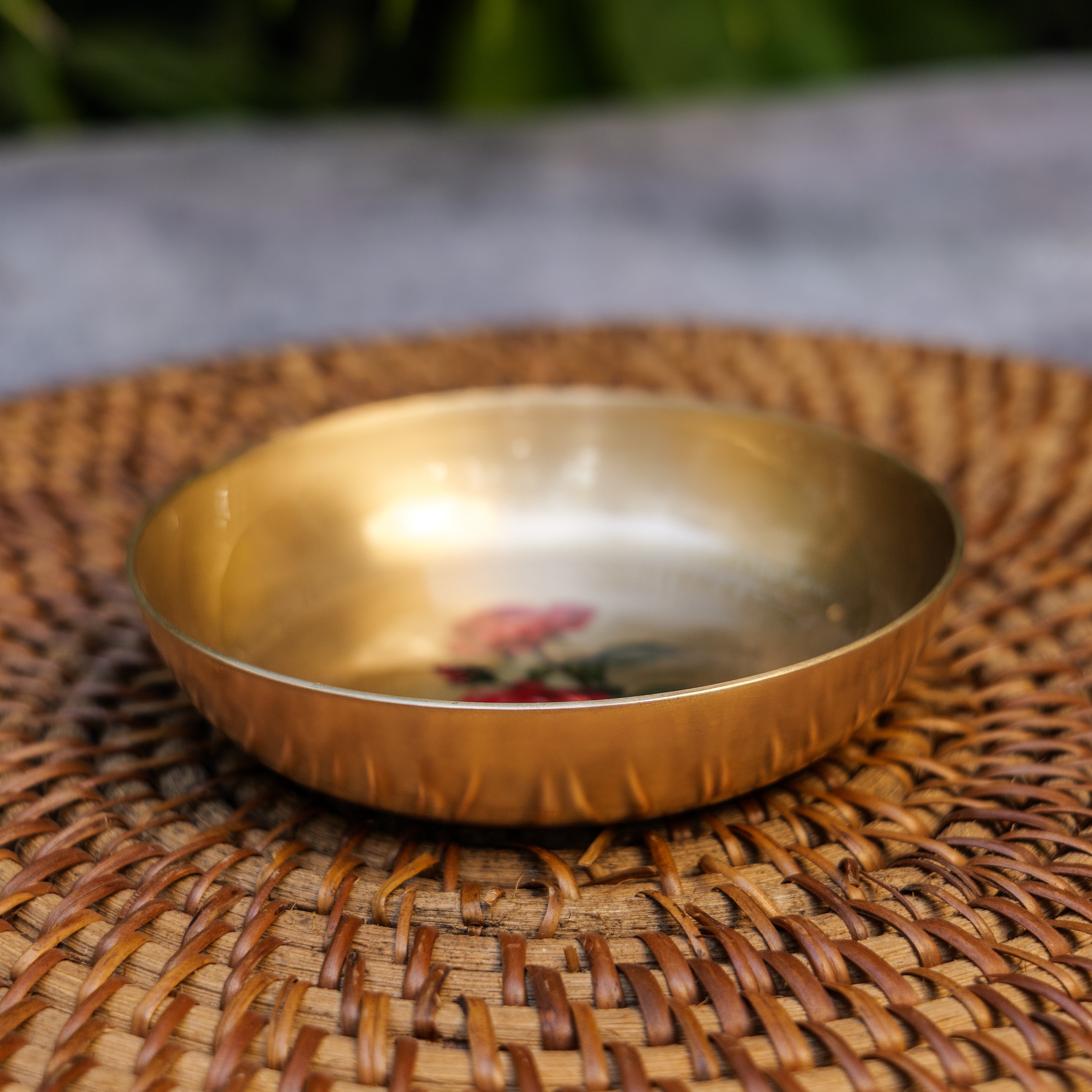 AMBI Lead Free 100% Pure Kansa Small Rose Floral Hand Painted Finish Plate / Dessert Plate - 6 Inch