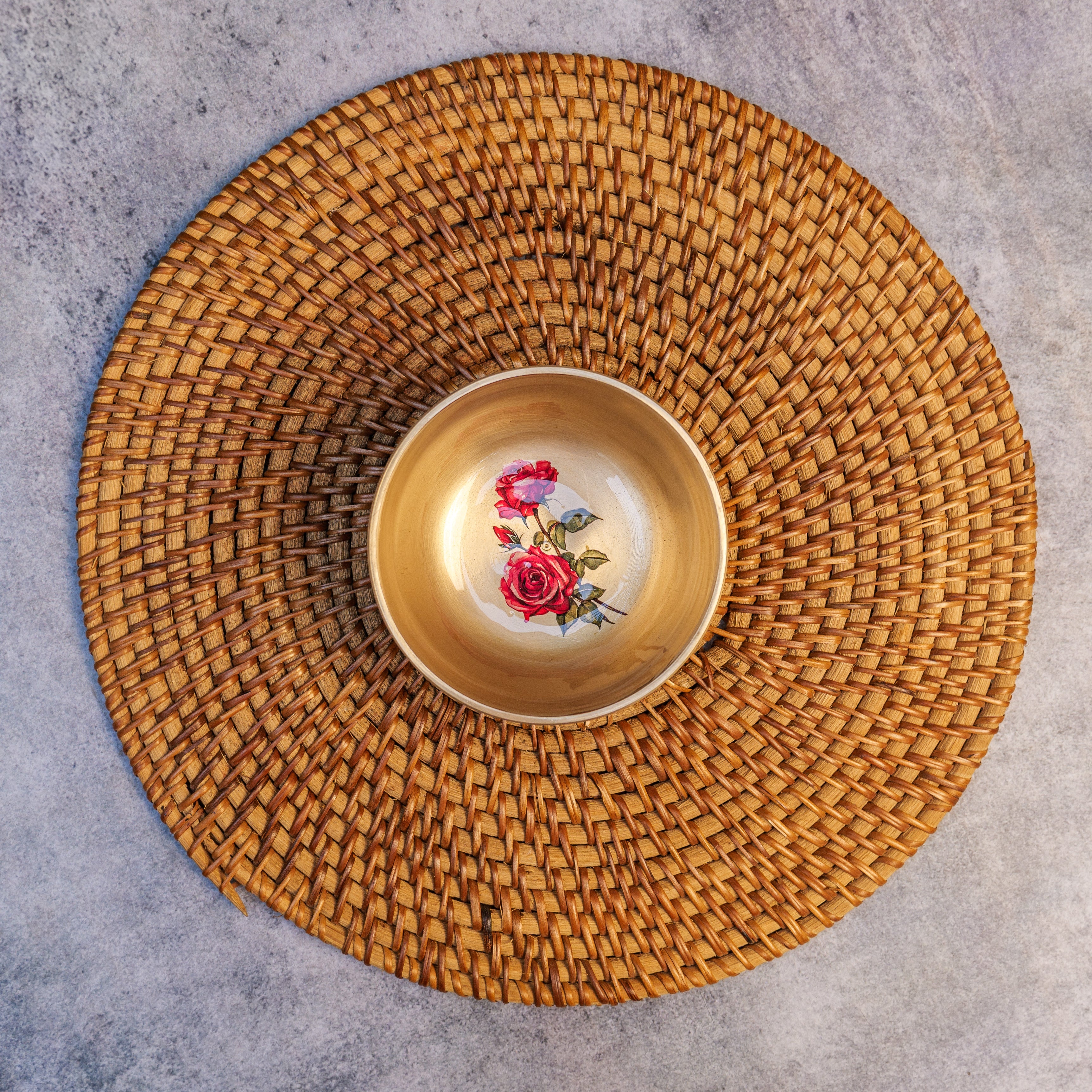 AMBI Lead Free 100% Pure Kansa Small Floral Hand Painted Finish Bowl - Rose Design - 4 Inches - 270 ML