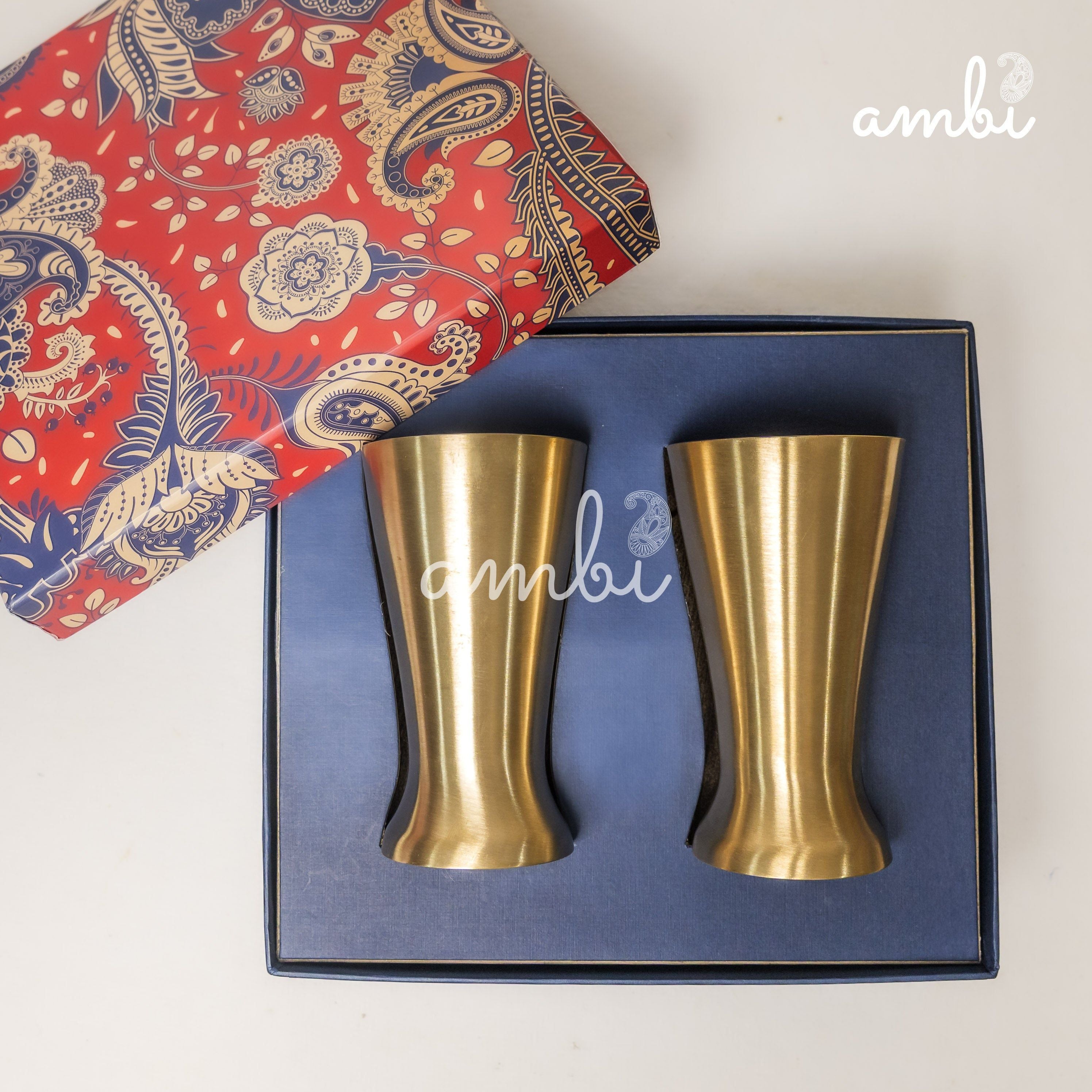 Ambi Gift Set of 2 Royal Lead Free 100% Pure Kansa Glass 200 ml Each