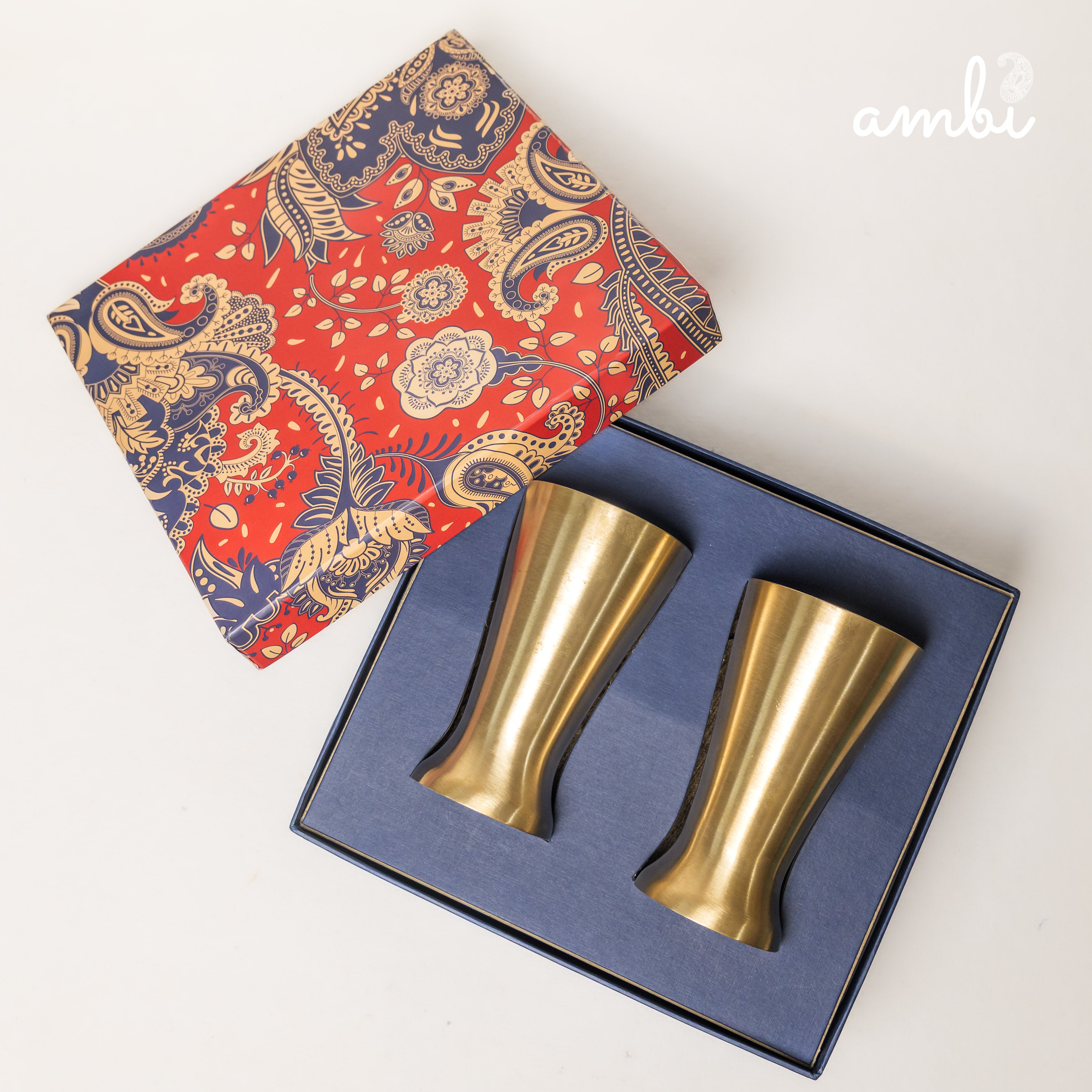 Ambi Gift Set of 2 Royal Lead Free 100% Pure Kansa Glass 200 ml Each