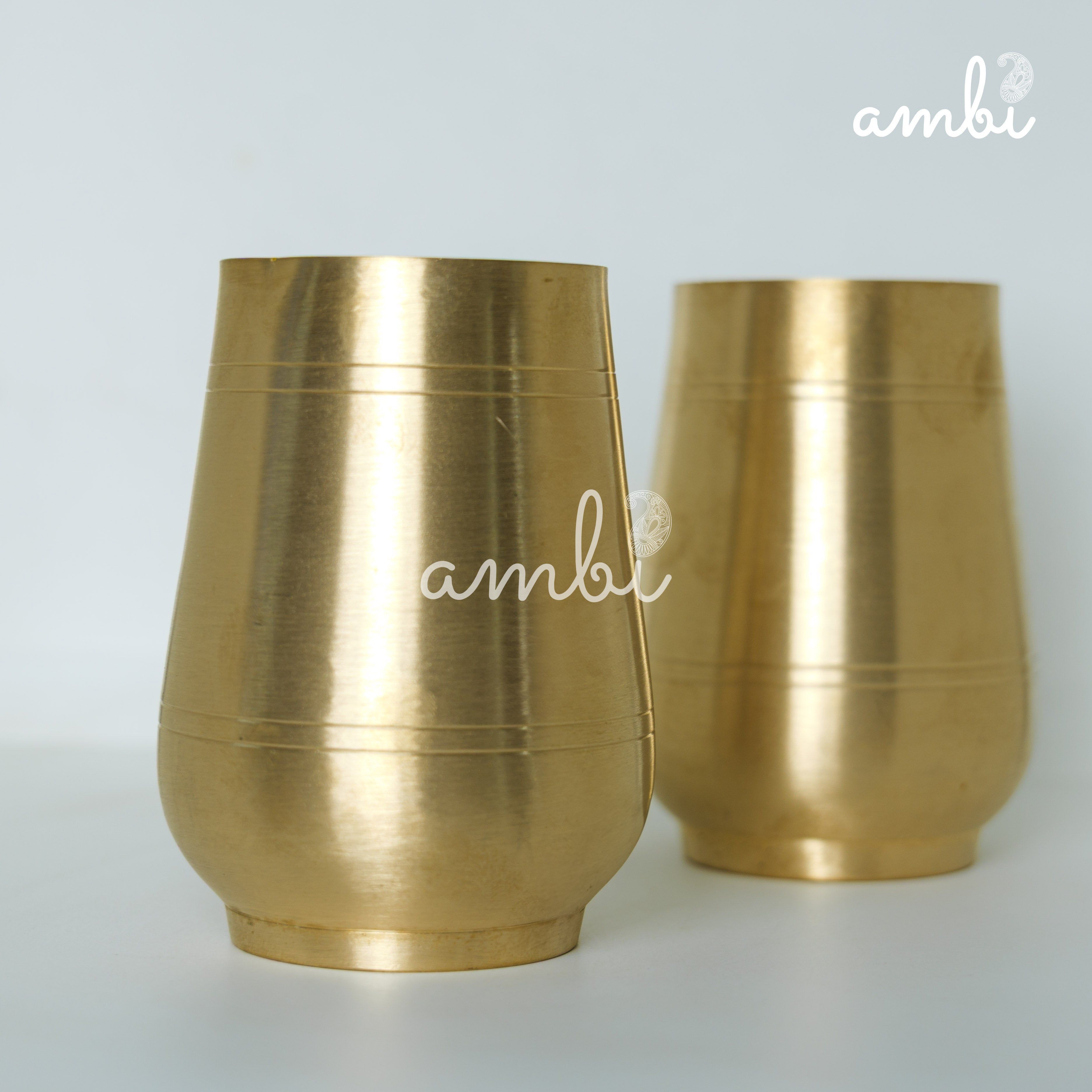 Ambi Gift Set of 2 Lead Free 100% Pure Kansa Heavy Damru Glass - 330 ml Each