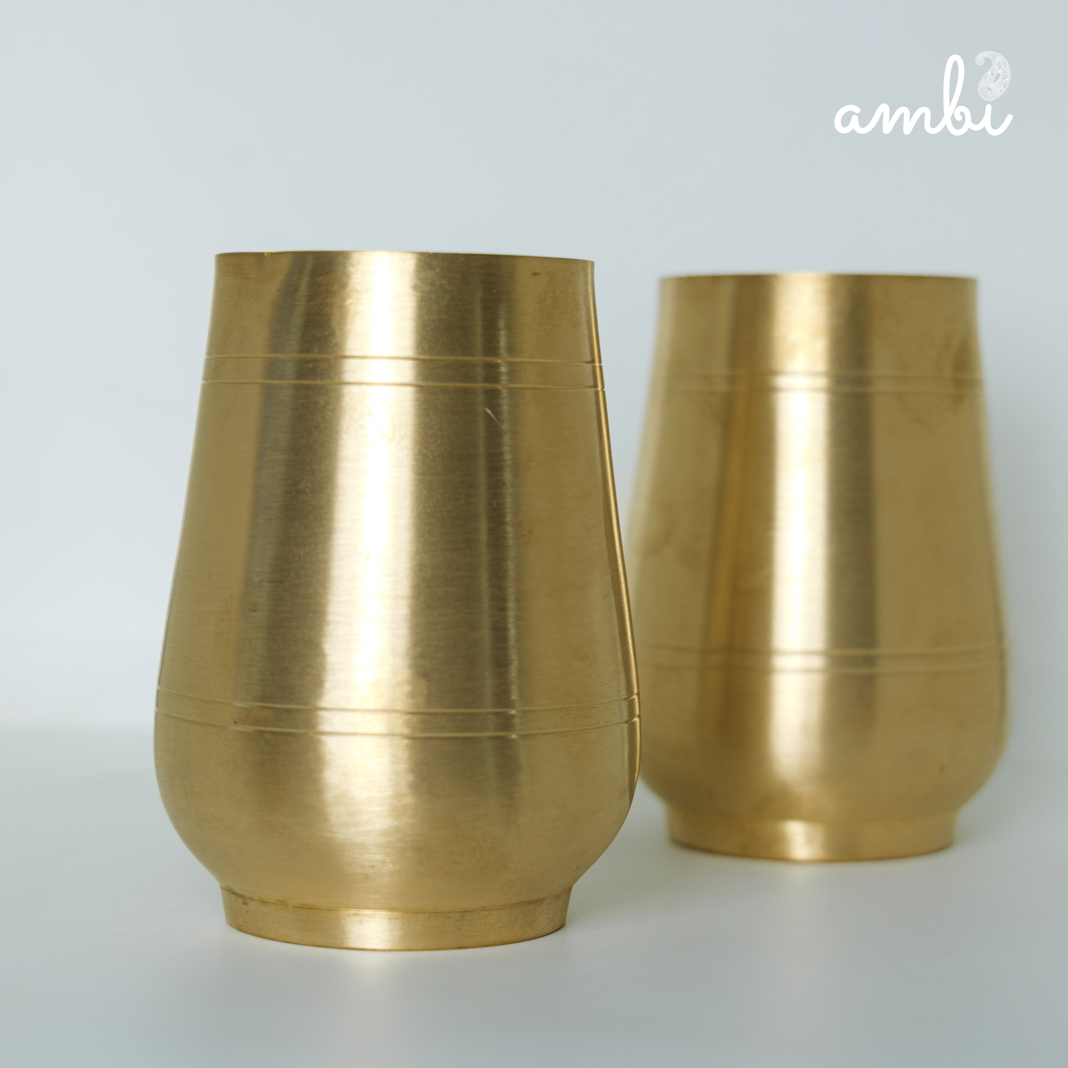 Ambi Pure Kansa Damru Drinking Glass – Set of 2 | 330 ML | 100% Lead-Free Alkalising Bronze