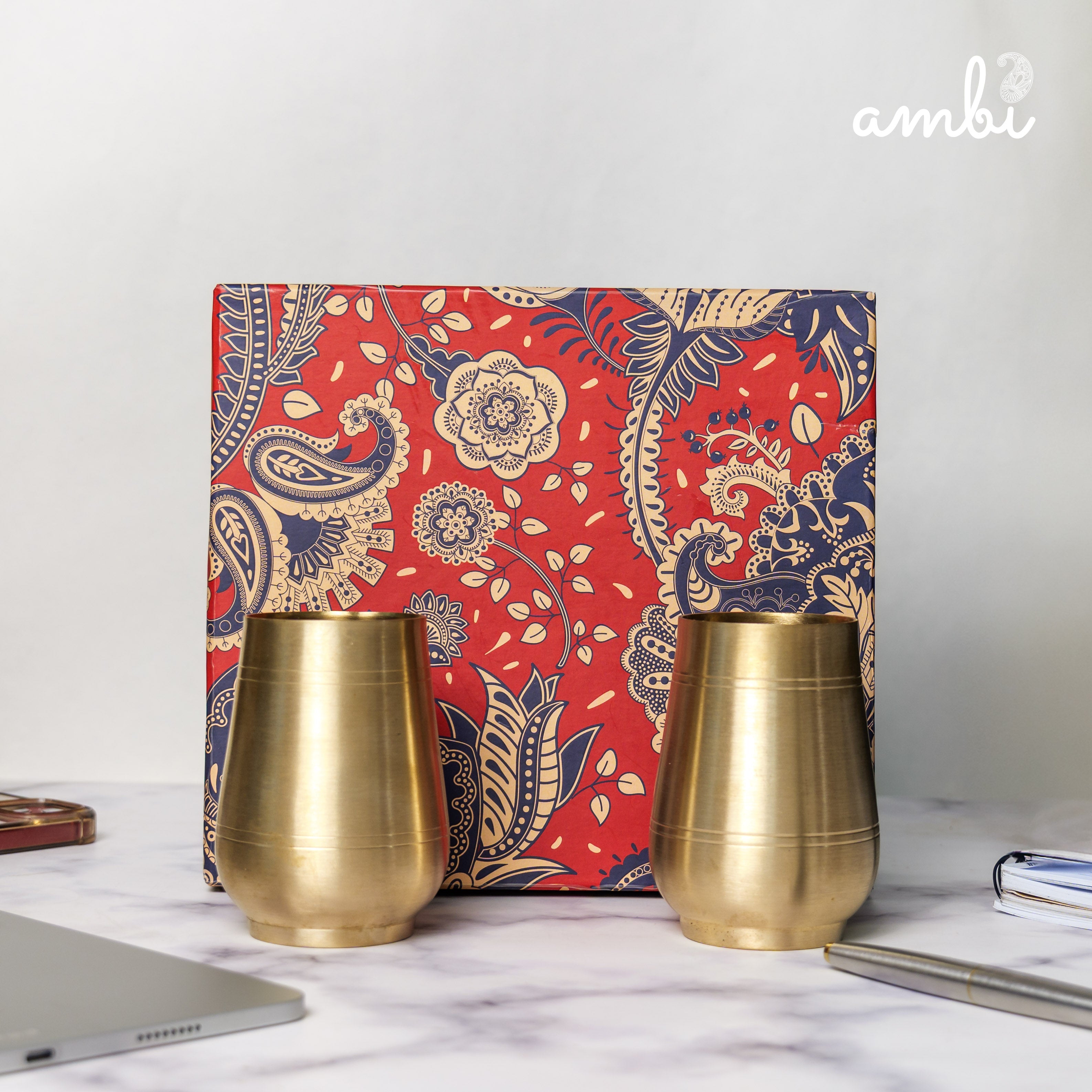 Ambi Pure Kansa Damru Drinking Glass – Set of 2 | 330 ML | 100% Lead-Free Alkalising Bronze