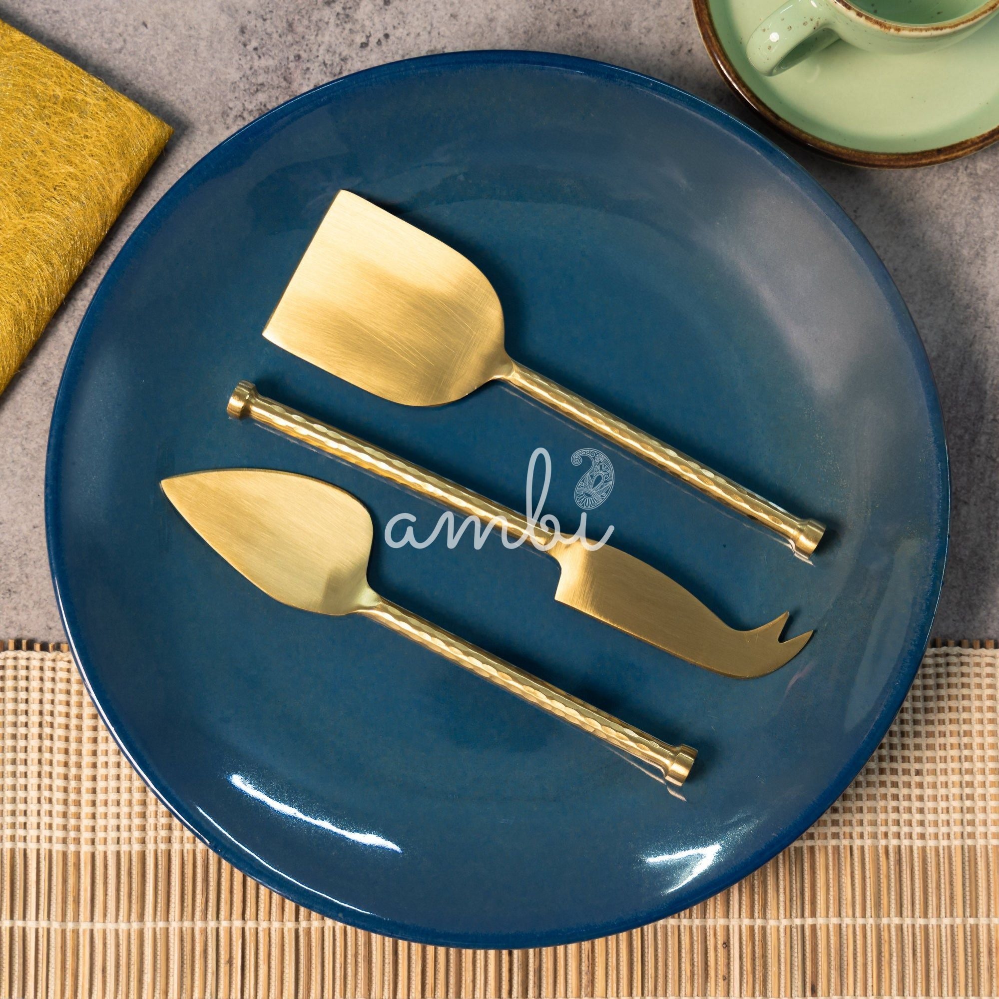 Exquisite Brass Cheese Knives Cutlery Set of 3