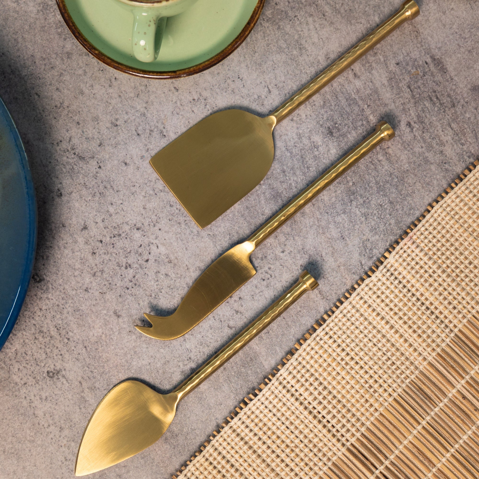 Exquisite Brass Cheese Knives Cutlery Set of 3 Gift Box