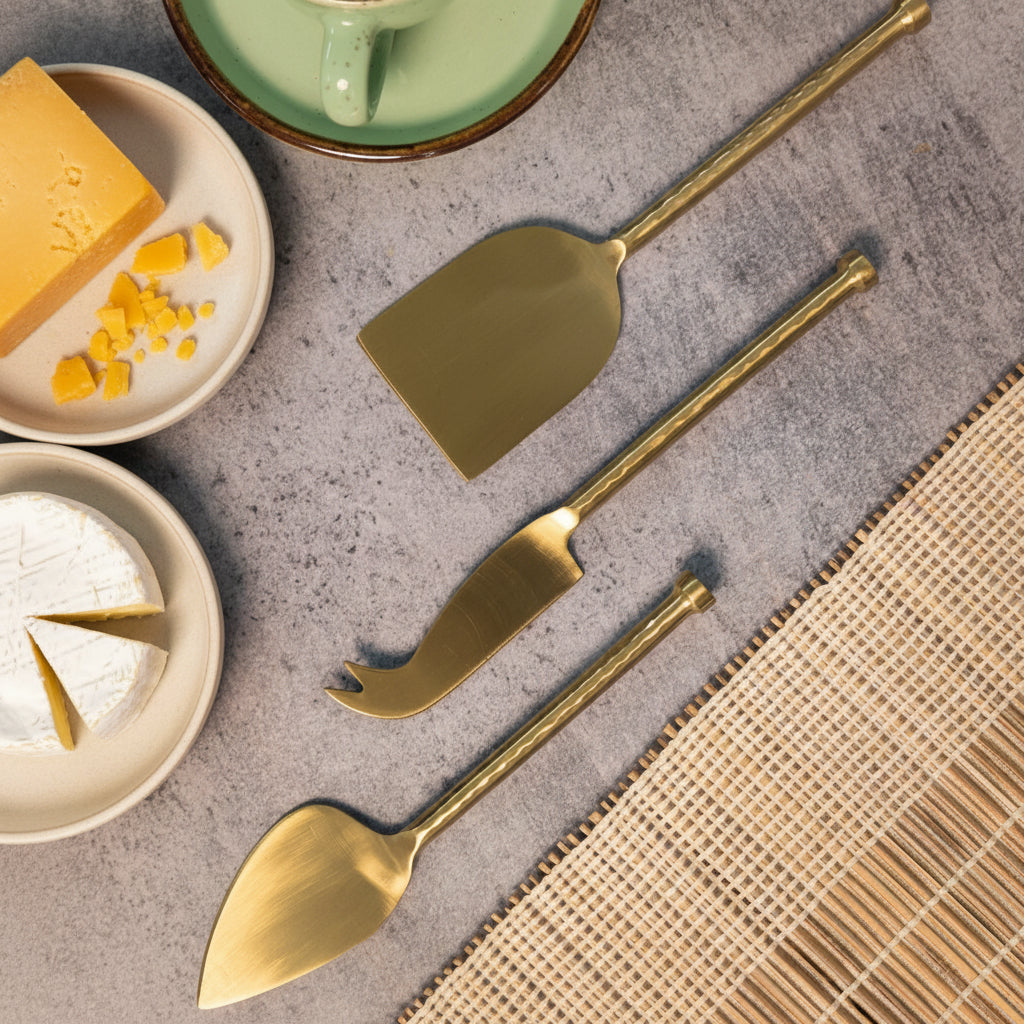 Exquisite Brass Cheese Knives Cutlery Set of 3