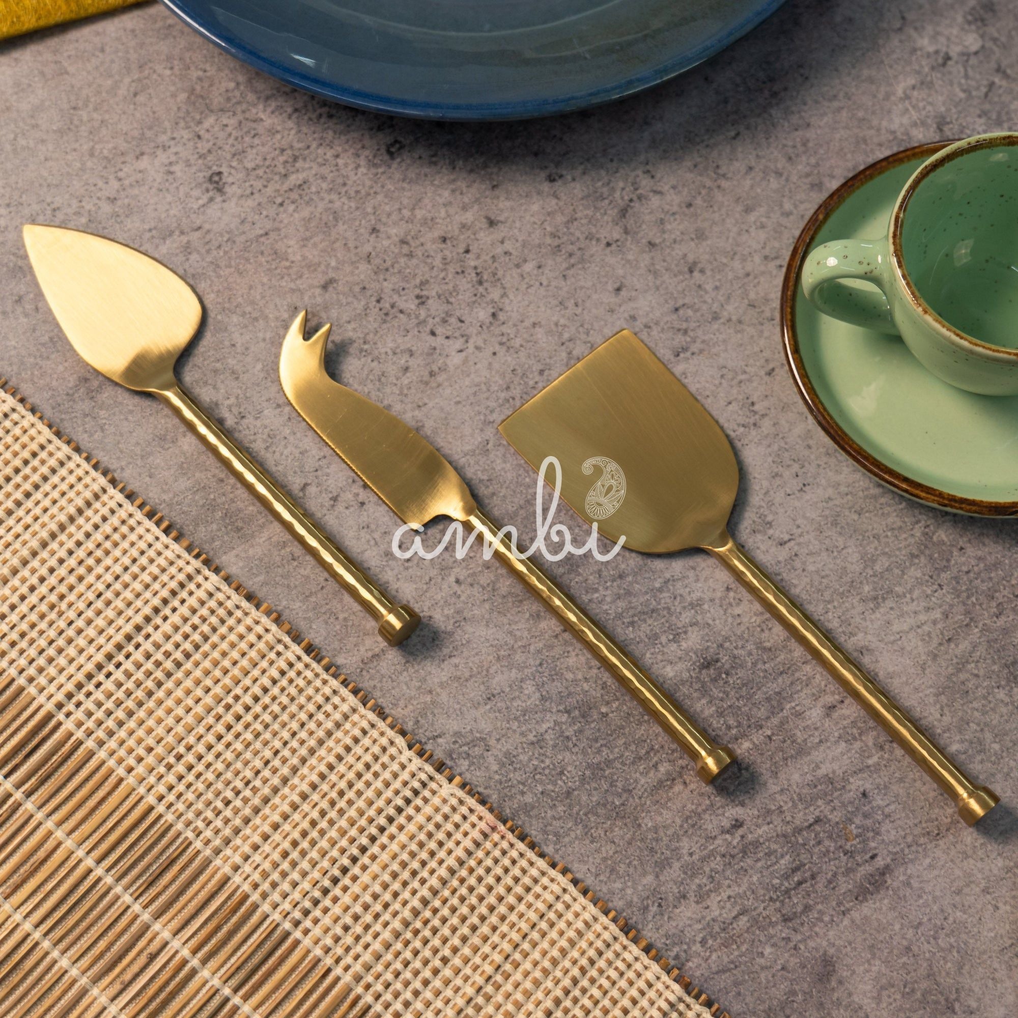 Exquisite Brass Cheese Knives Cutlery Set of 3