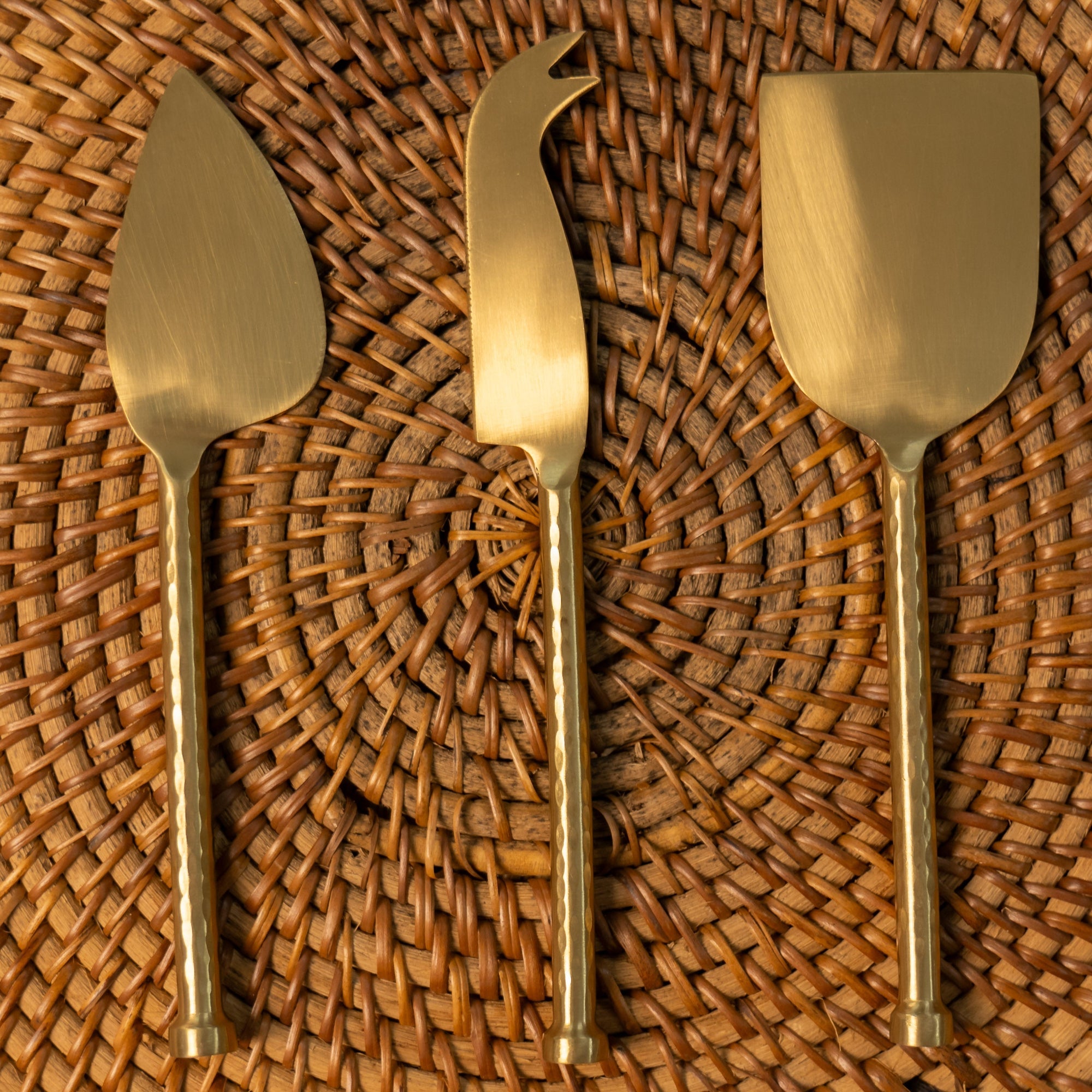 Exquisite Brass Cheese Knives Cutlery Set of 3 Gift Box