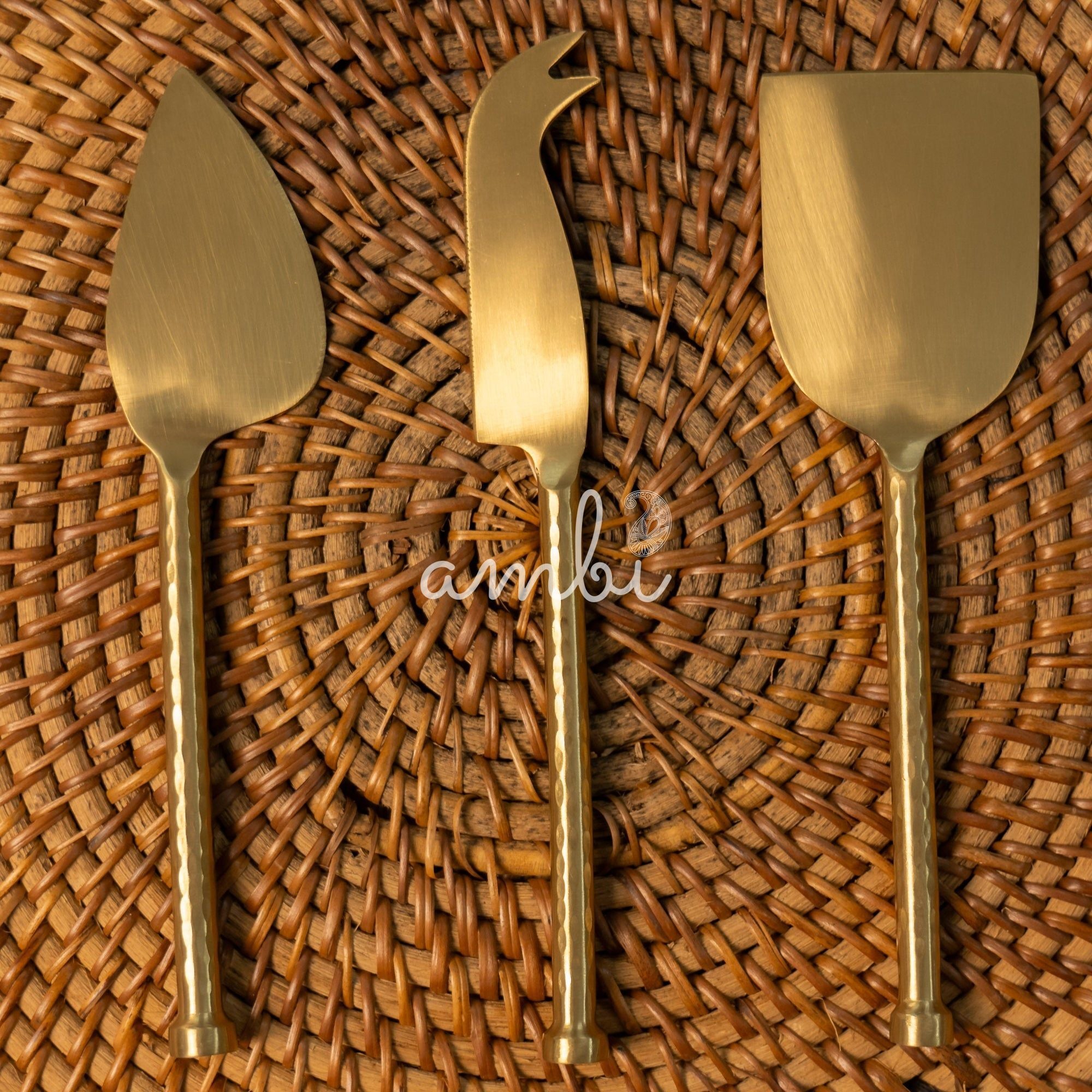 Exquisite Brass Cheese Knives Cutlery Set of 3