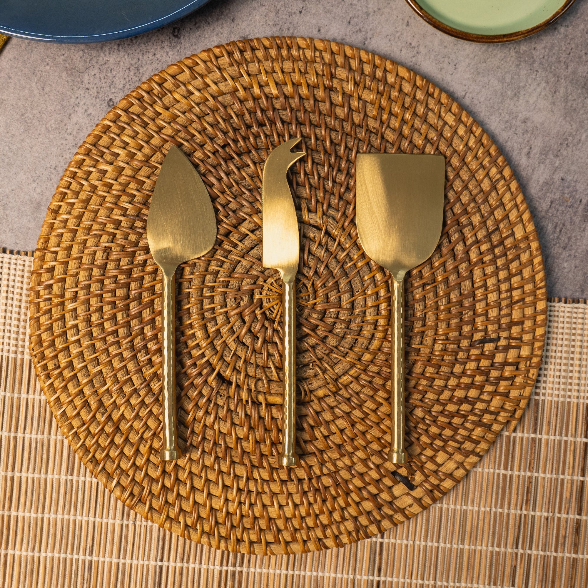 Exquisite Brass Cheese Knives Cutlery Set of 3 Gift Box