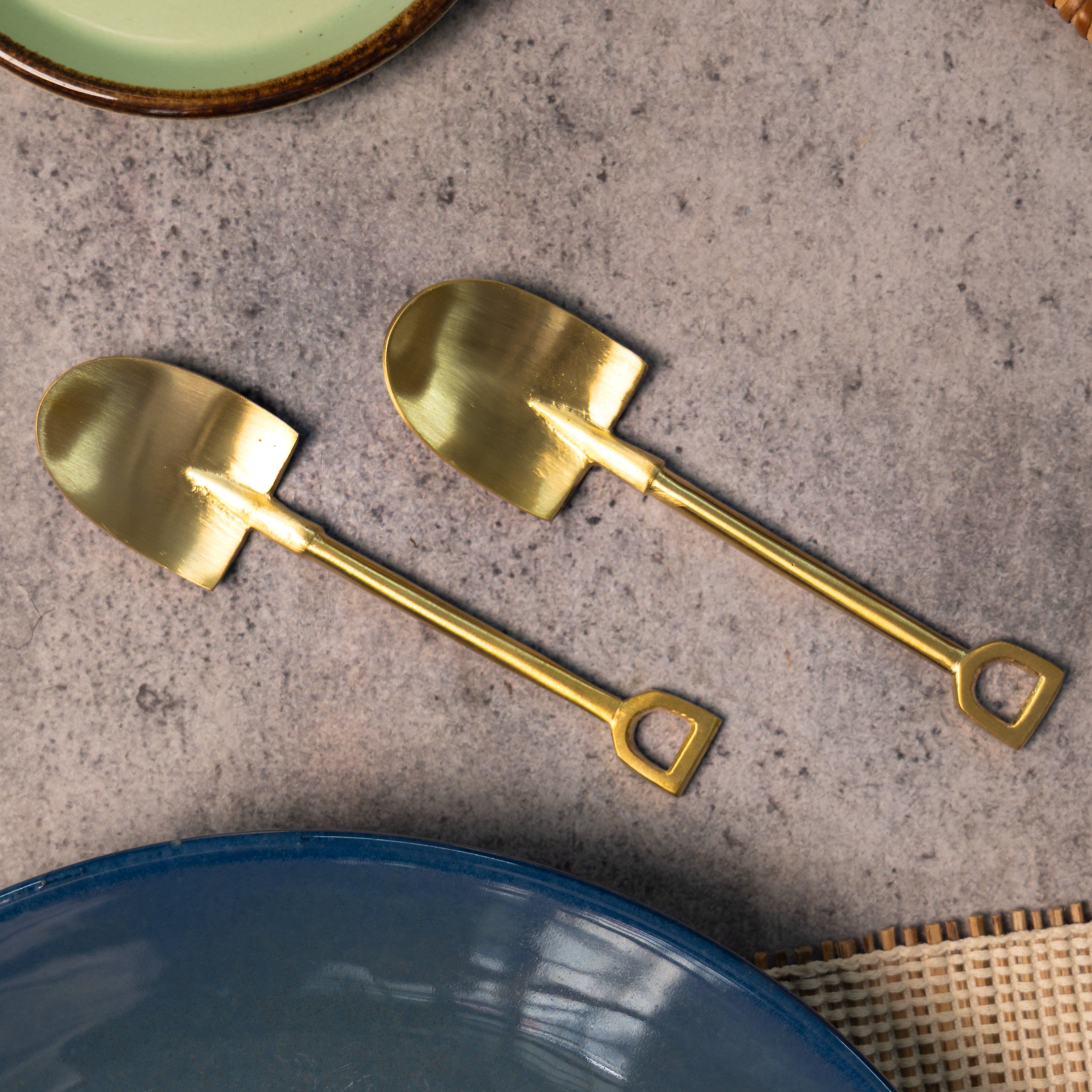 Exquisite Brass Spade Shape Tea Coffee Spoon Set - Set of 2 (Spade)