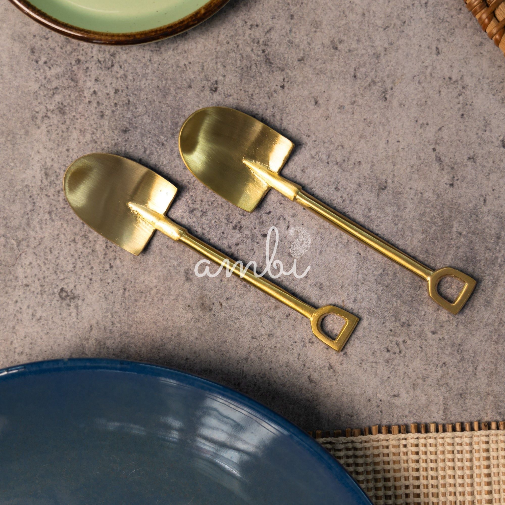 Exquisite Brass Spade Shape Tea Coffee Spoon Set - Set of 2 (Spade)