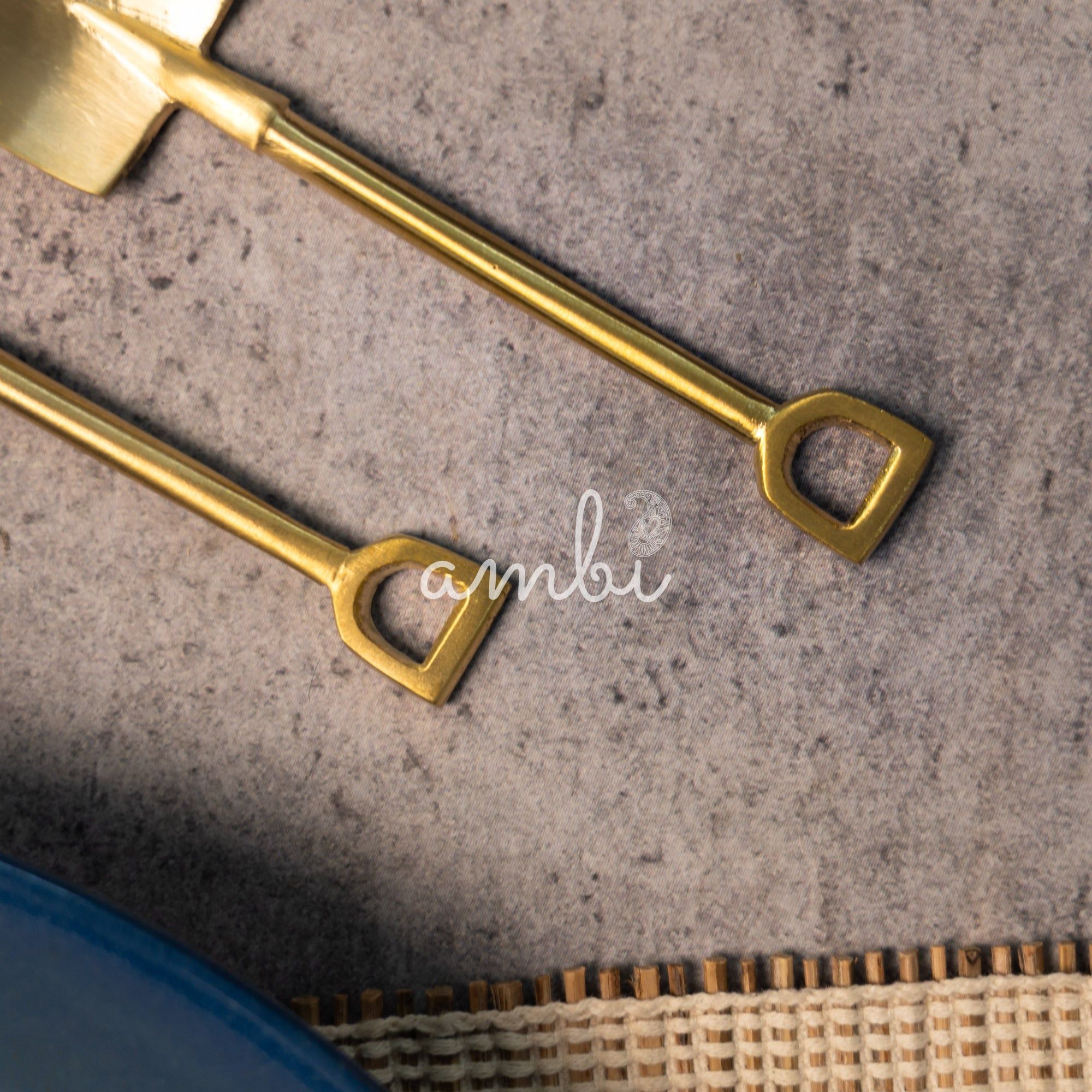 Exquisite Brass Spade Shape Tea Coffee Spoon Set - Set of 2 (Spade)