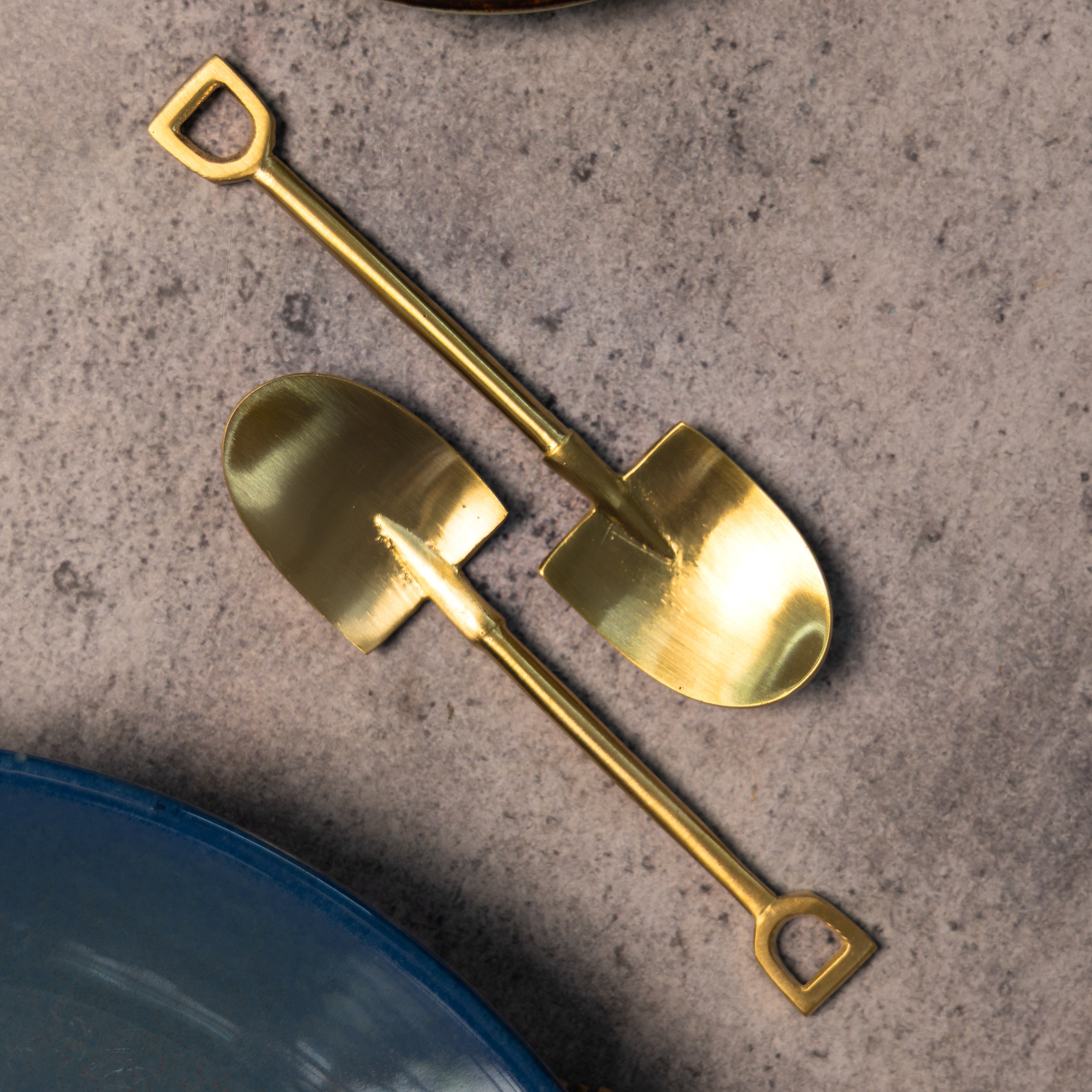 Exquisite Brass Spade Shape Tea Coffee Spoon Set - Set of 2 (Spade)