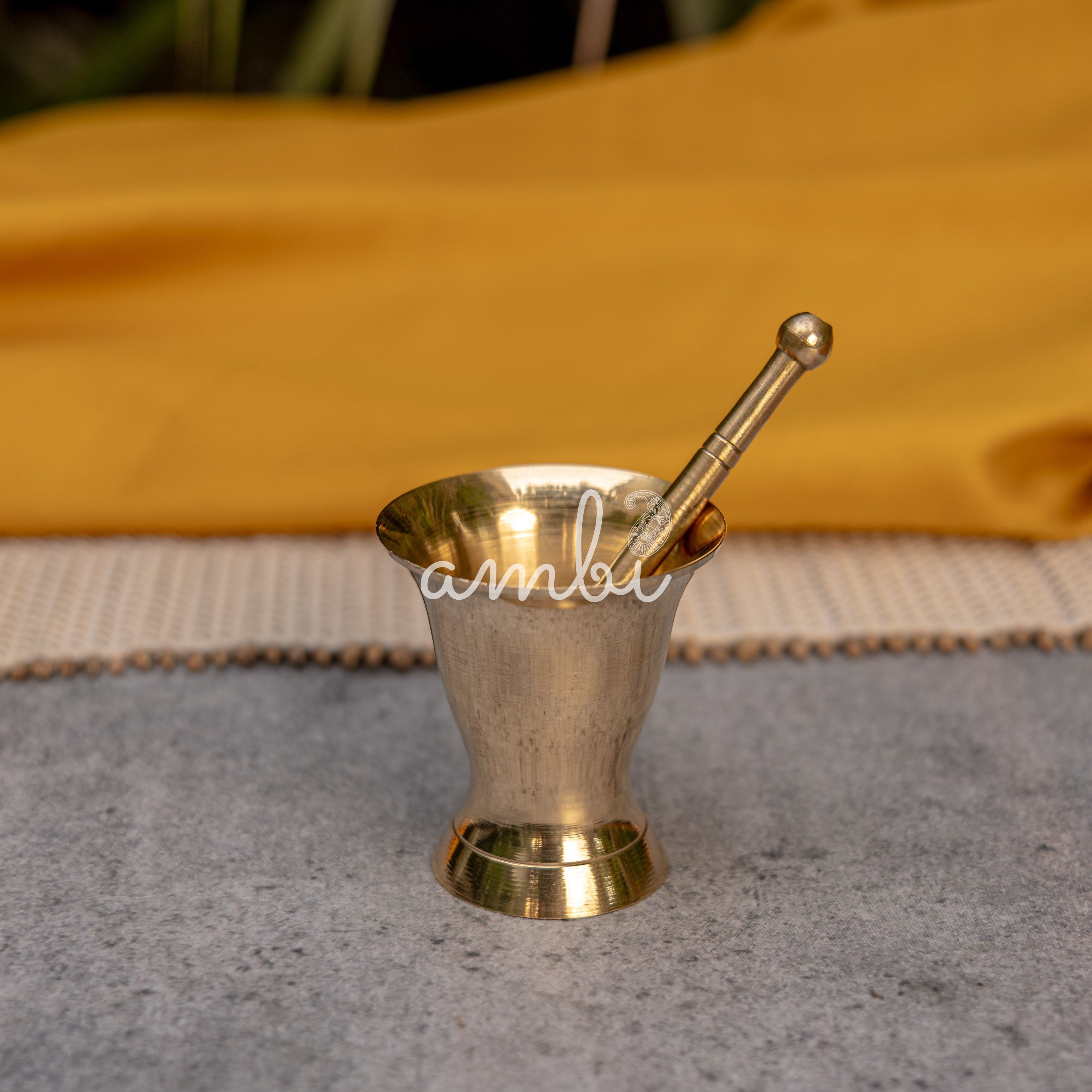 Pure Brass Mini Imam Dasta/Mortar and Pestle Set - For Kesar / Cardamon / Cloves Etc