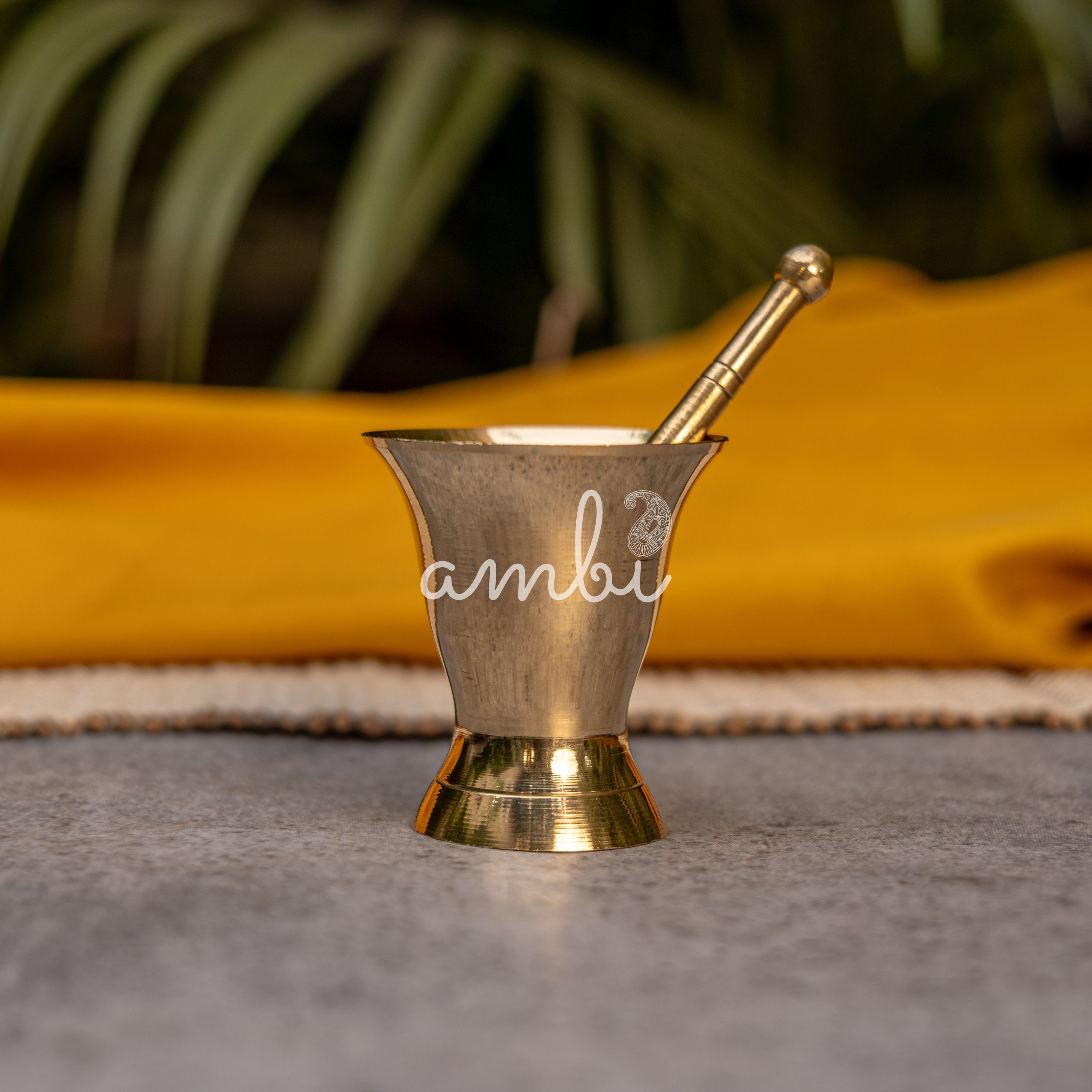 Pure Brass Mini Imam Dasta/Mortar and Pestle Set - For Kesar / Cardamon / Cloves Etc