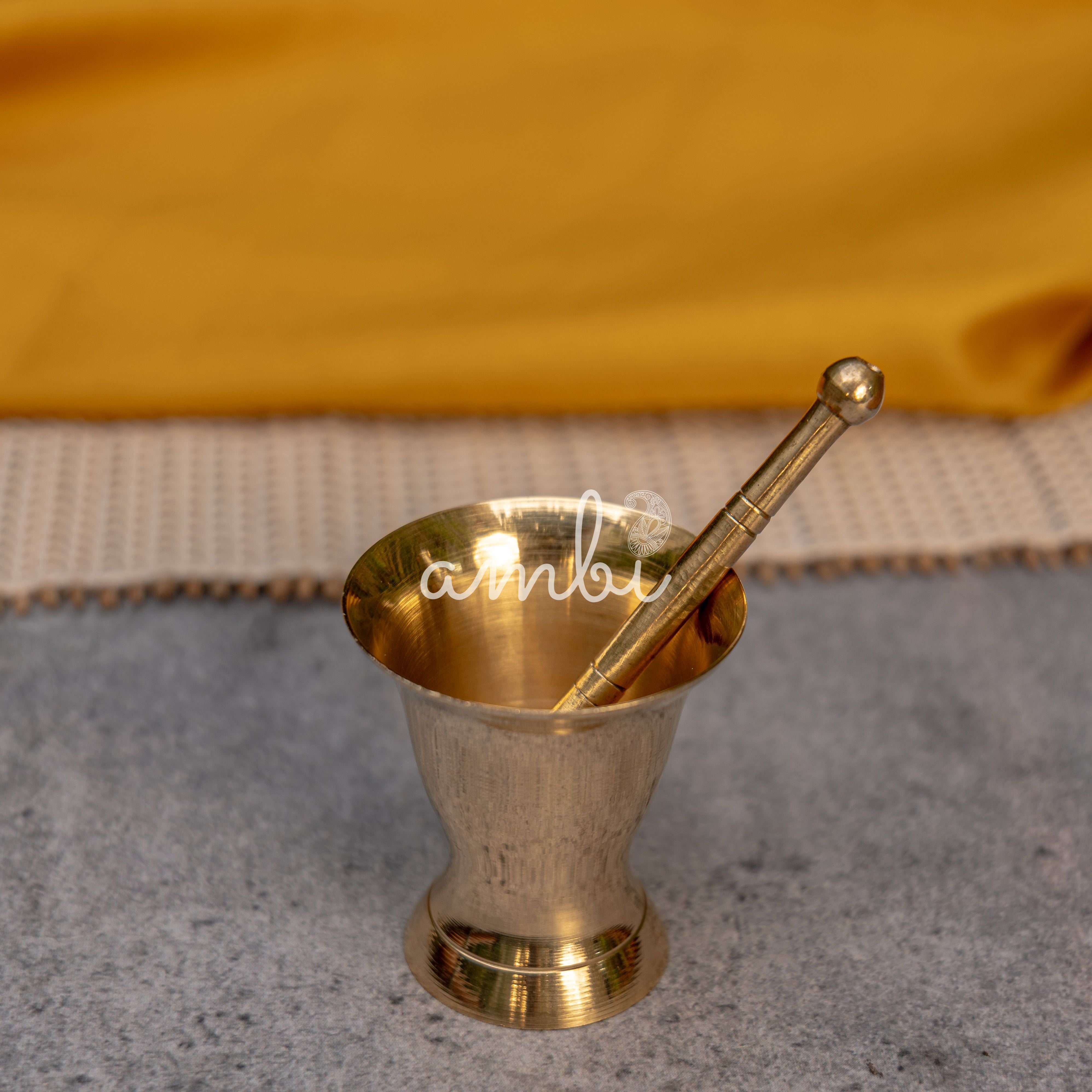 Pure Brass Mini Imam Dasta/Mortar and Pestle Set - For Kesar / Cardamon / Cloves Etc