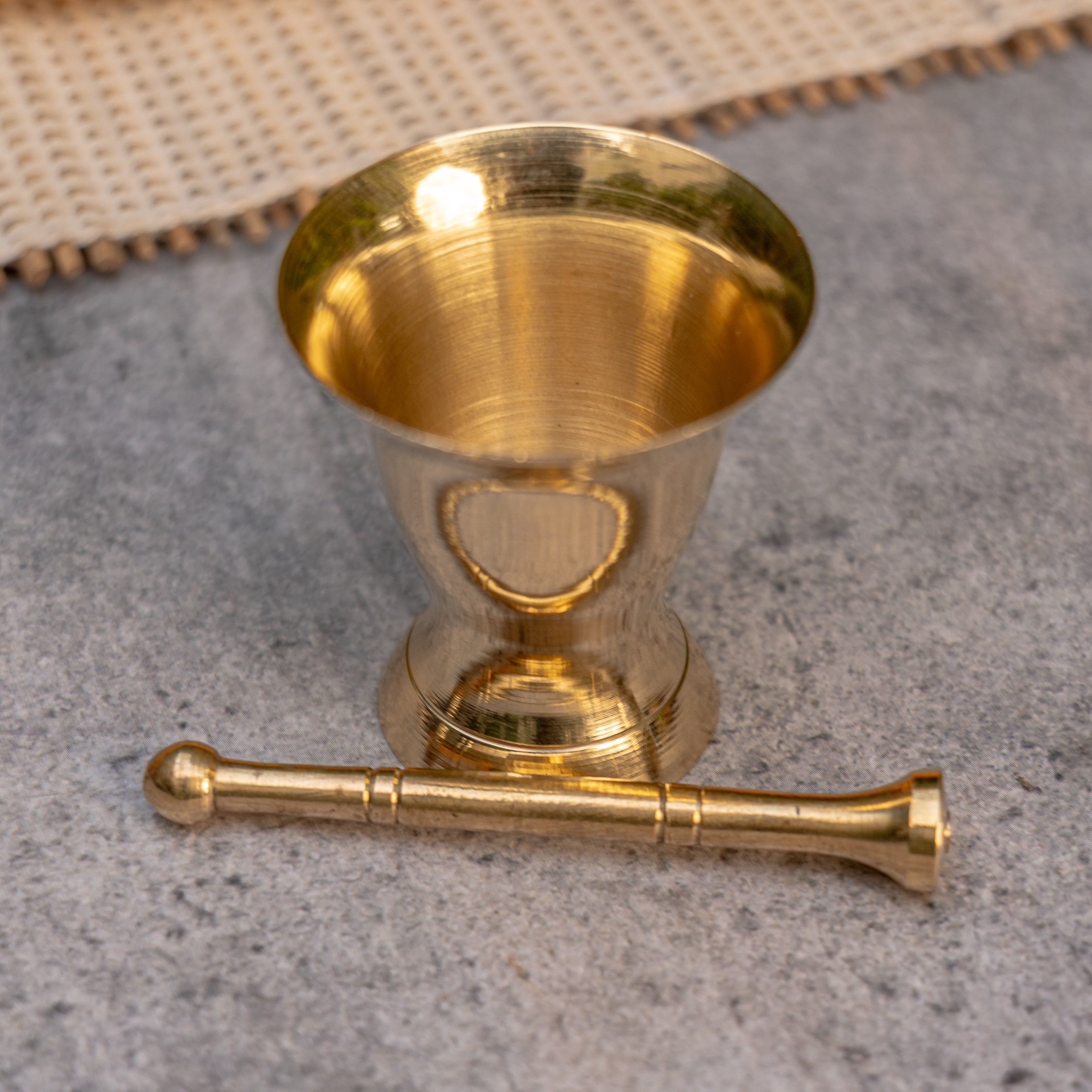 Pure Brass Mini Imam Dasta/Mortar and Pestle Set - For Kesar / Cardamon / Cloves Etc