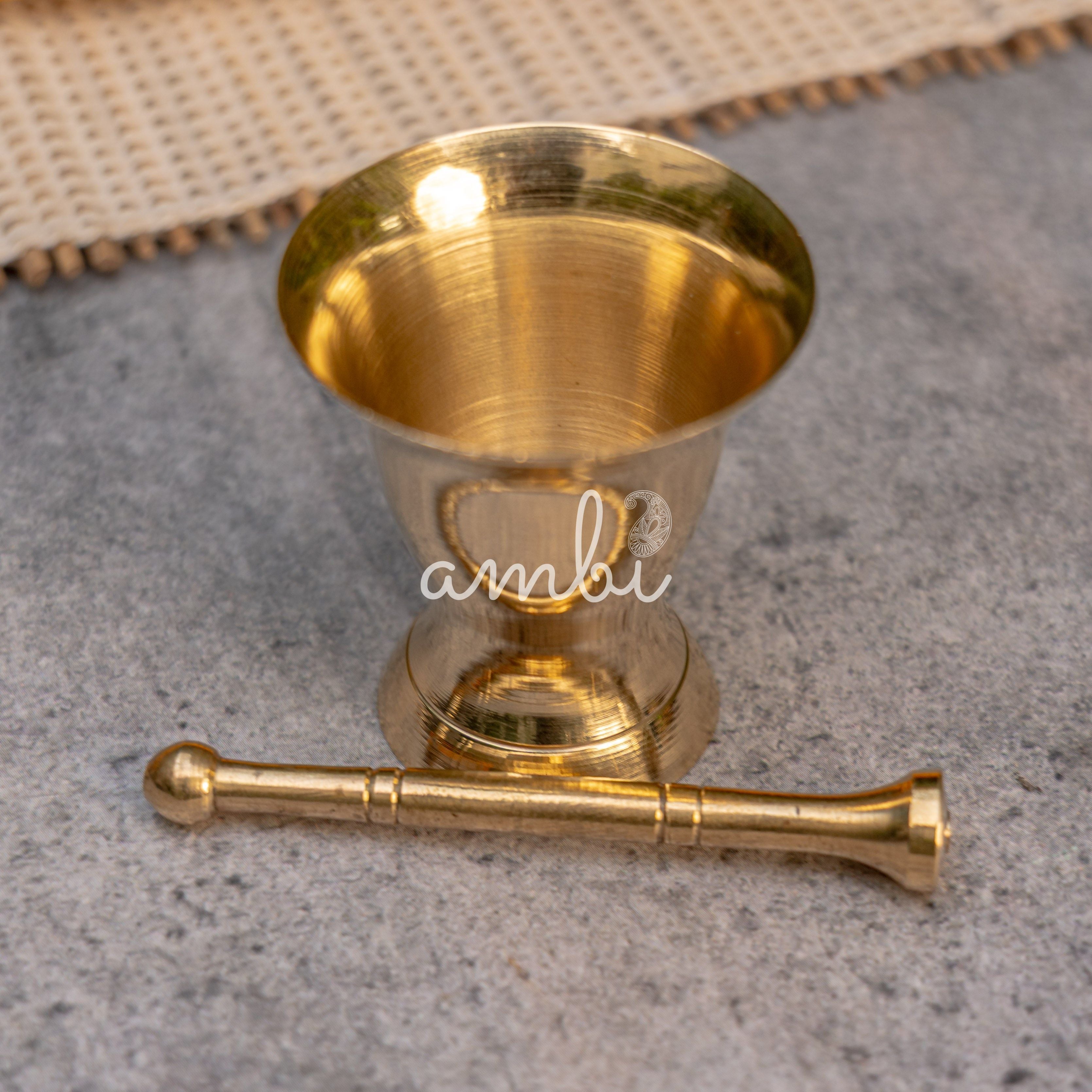 Pure Brass Mini Imam Dasta/Mortar and Pestle Set - For Kesar / Cardamon / Cloves Etc