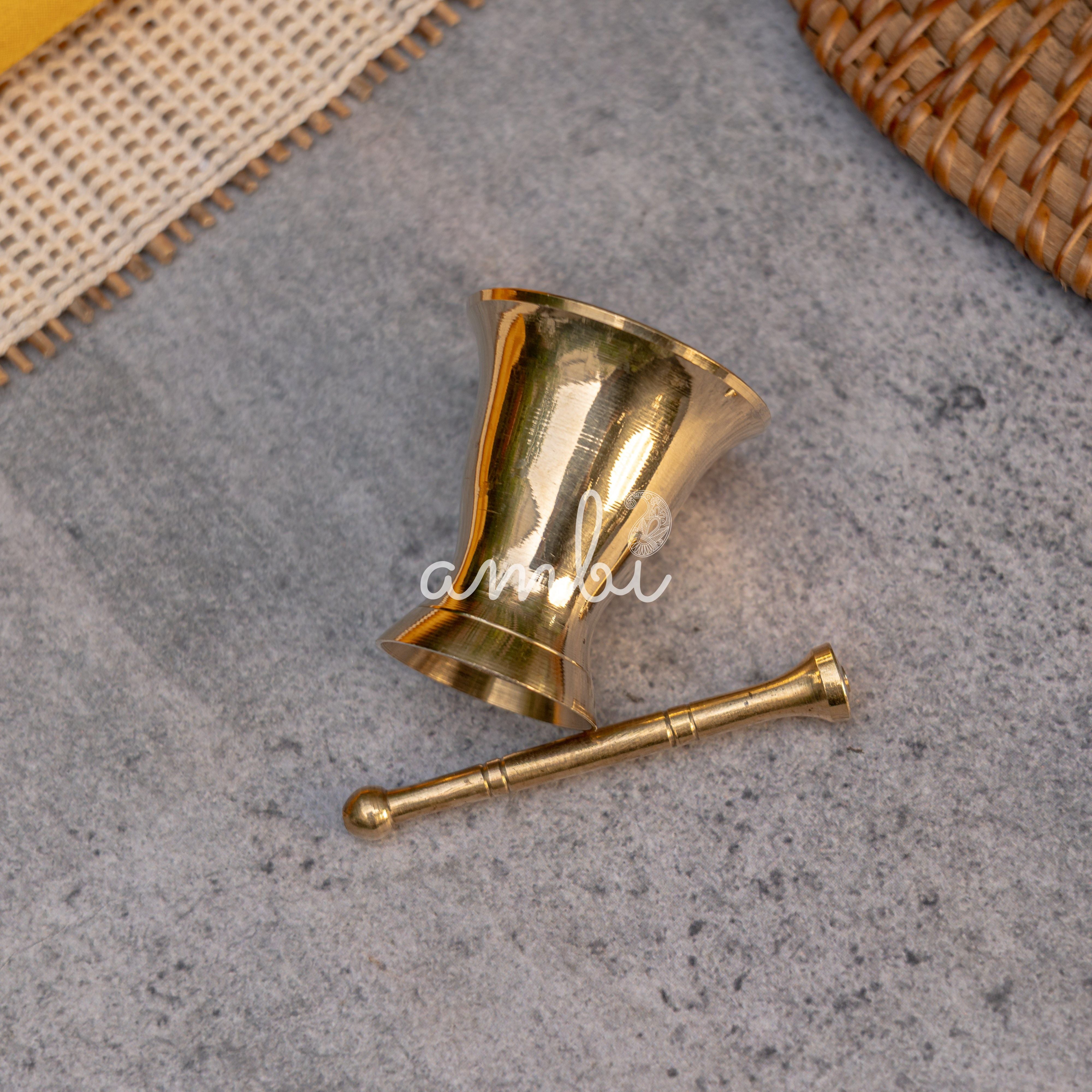 Pure Brass Mini Imam Dasta/Mortar and Pestle Set - For Kesar / Cardamon / Cloves Etc